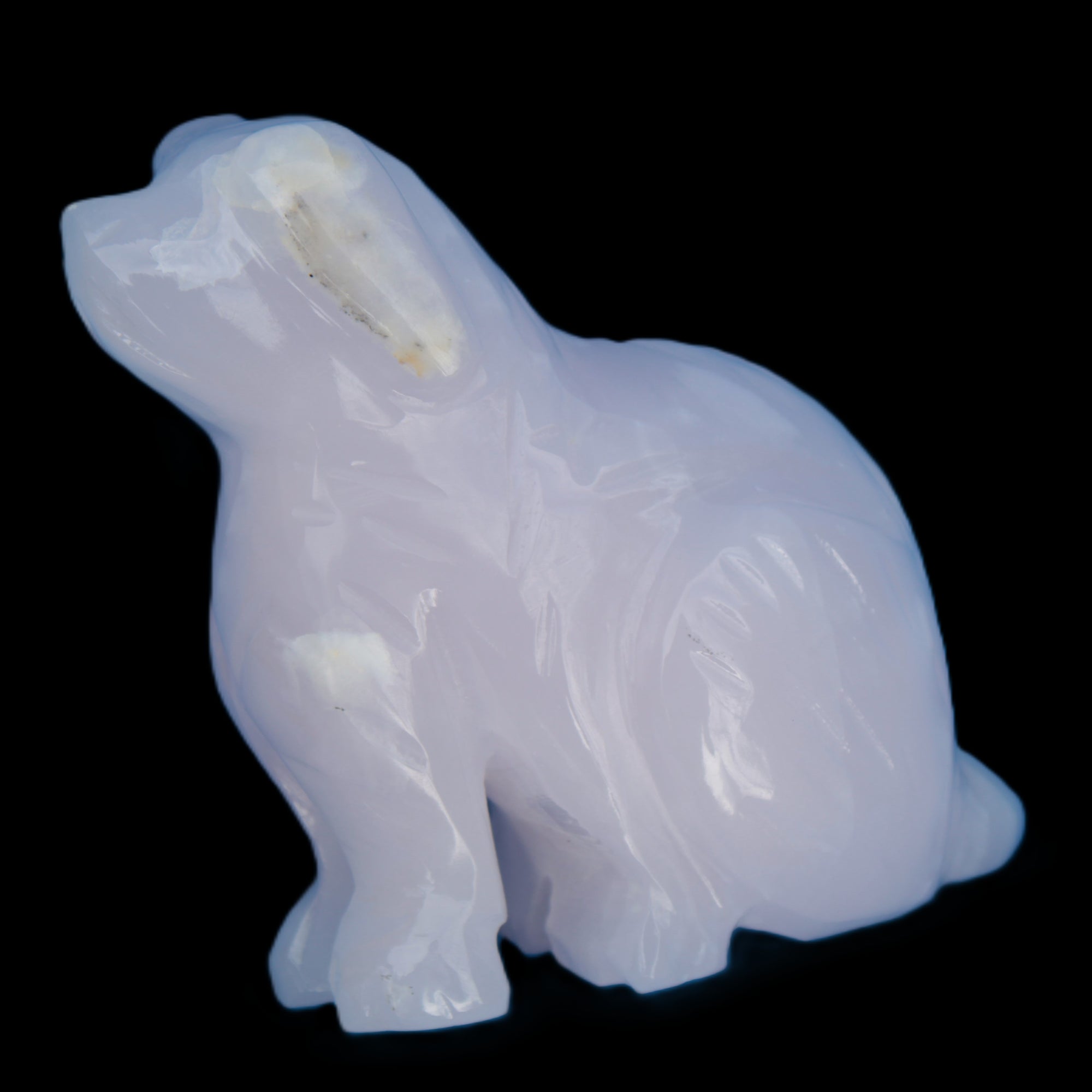 Mangano Calcite hand-carved sitting dog 604g Rocks and Things Store