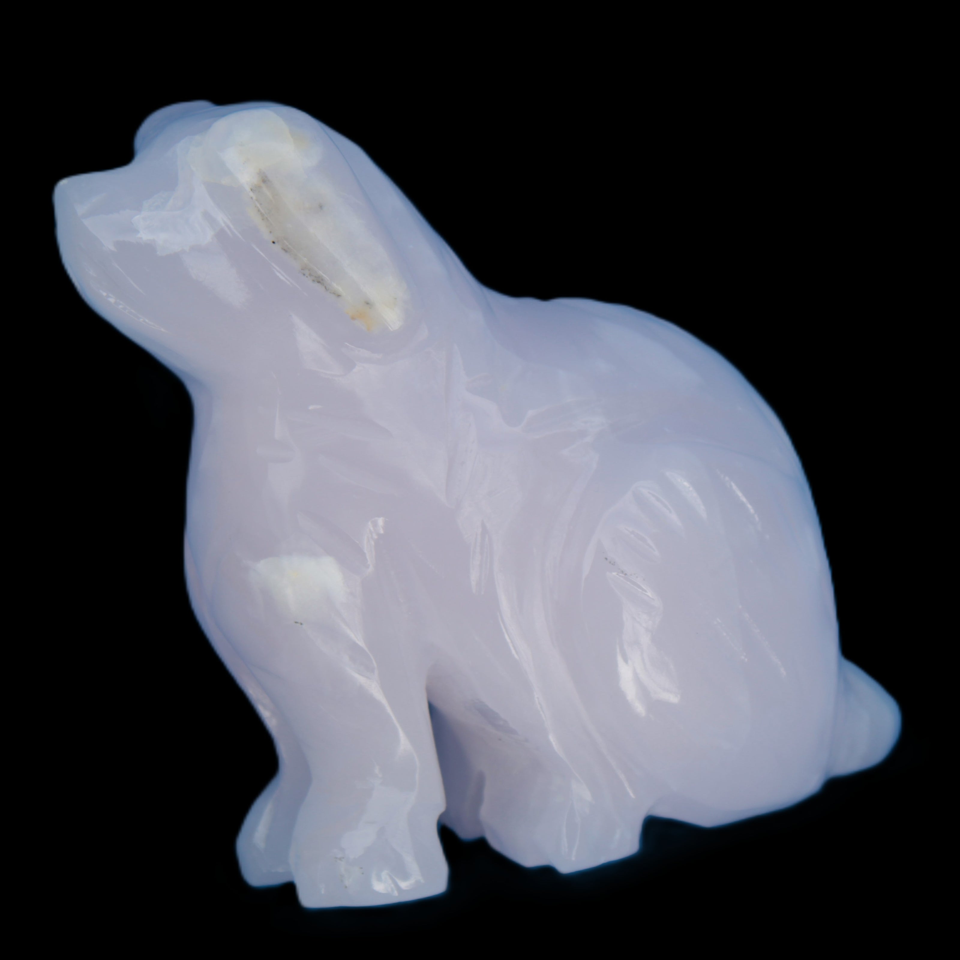 Mangano Calcite hand-carved sitting dog 604g Rocks and Things Store