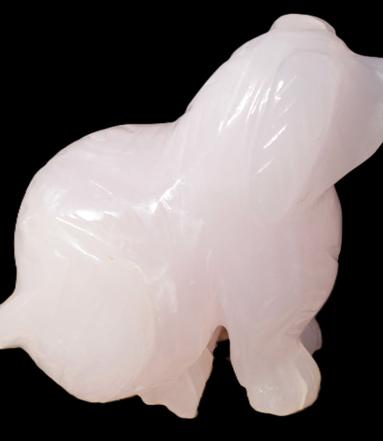 Mangano Calcite hand-carved sitting dog 604g Rocks and Things Store