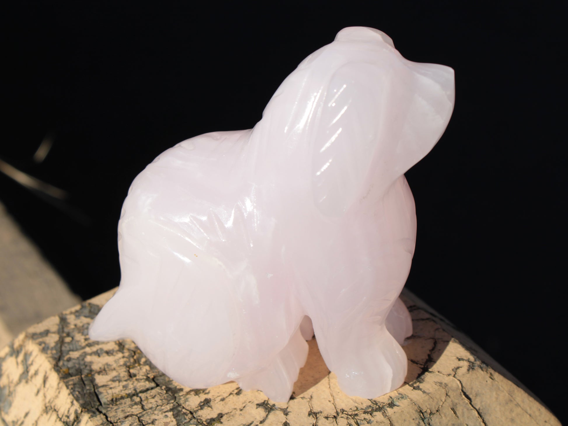 Mangano Calcite hand-carved sitting dog 604g Rocks and Things