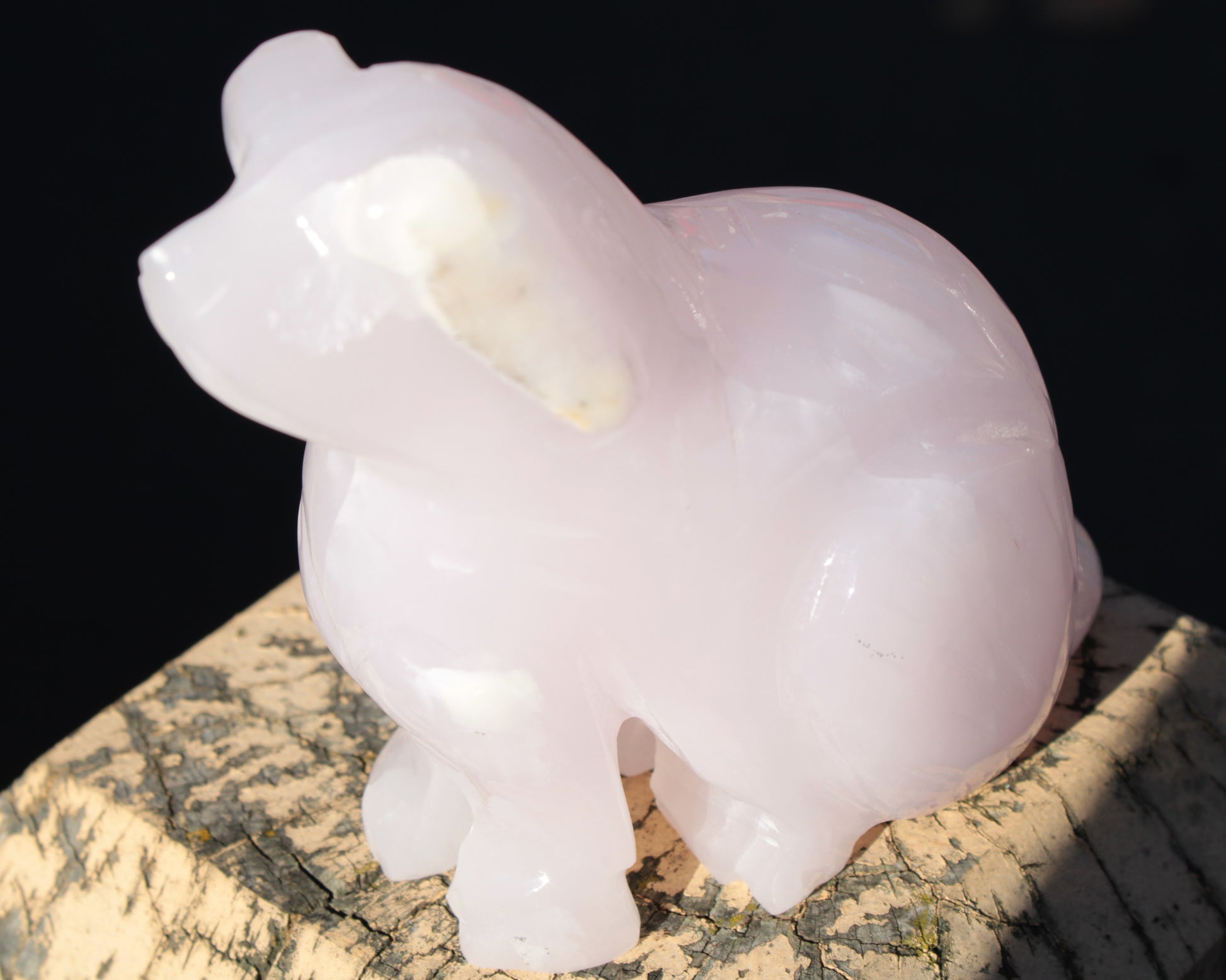 Mangano Calcite hand-carved sitting dog 604g Rocks and Things