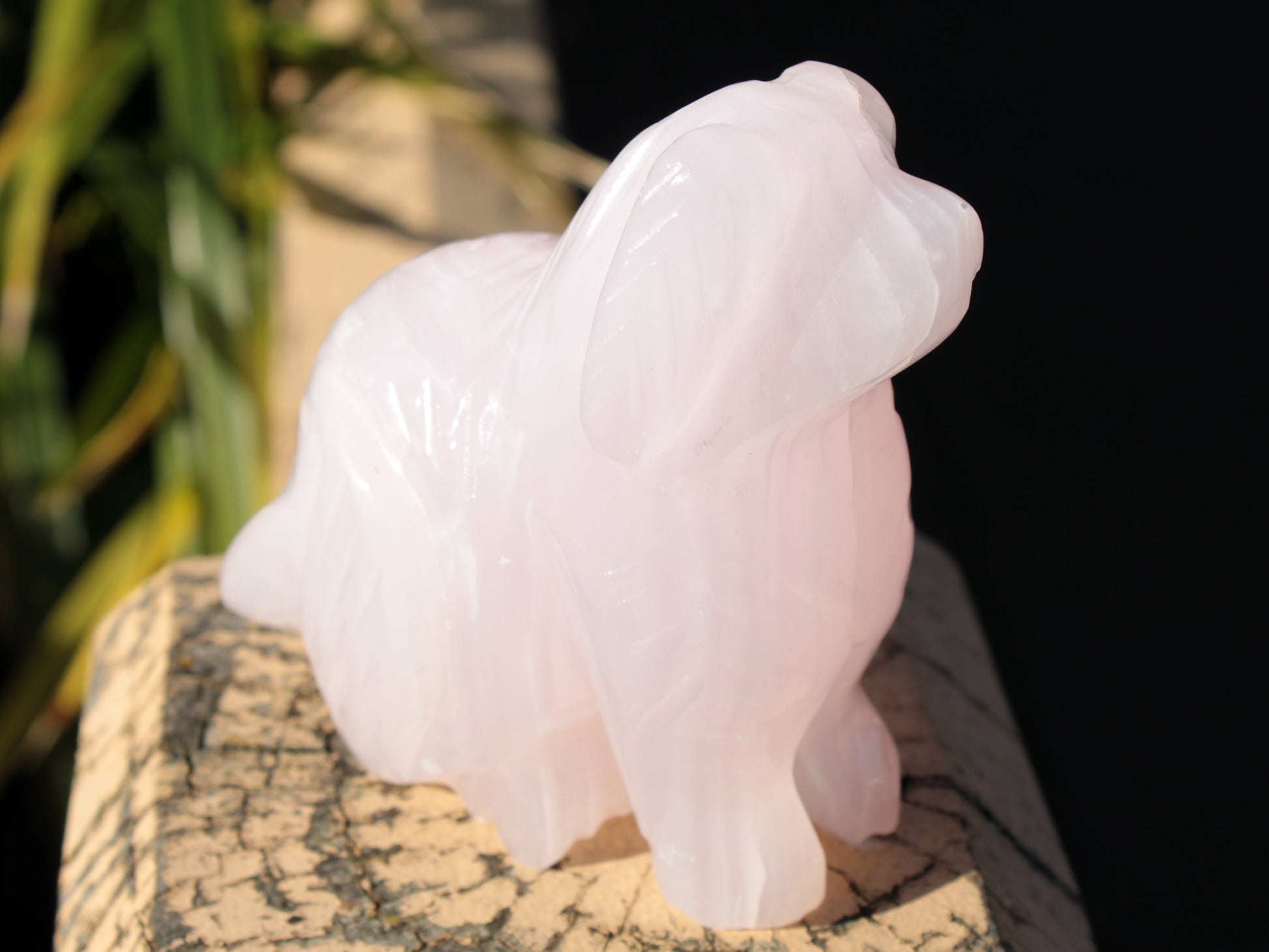 Mangano Calcite hand-carved sitting dog 604g Rocks and Things