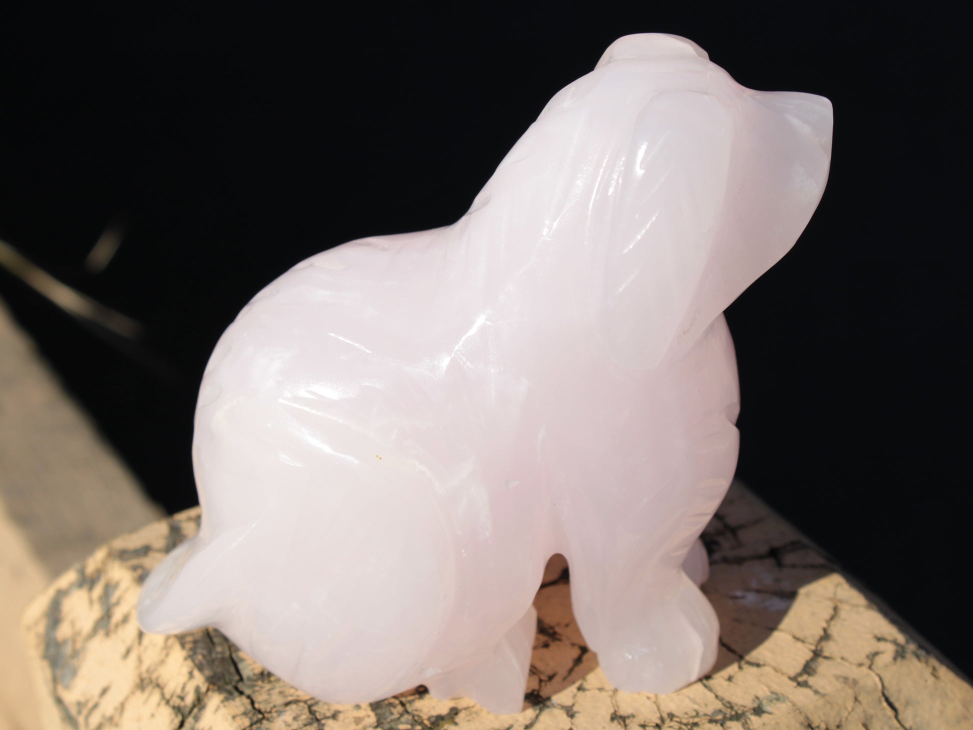 Mangano Calcite hand-carved sitting dog 604g Rocks and Things