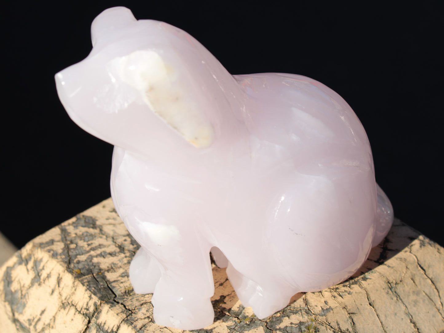 Mangano Calcite hand-carved sitting dog 604g Rocks and Things