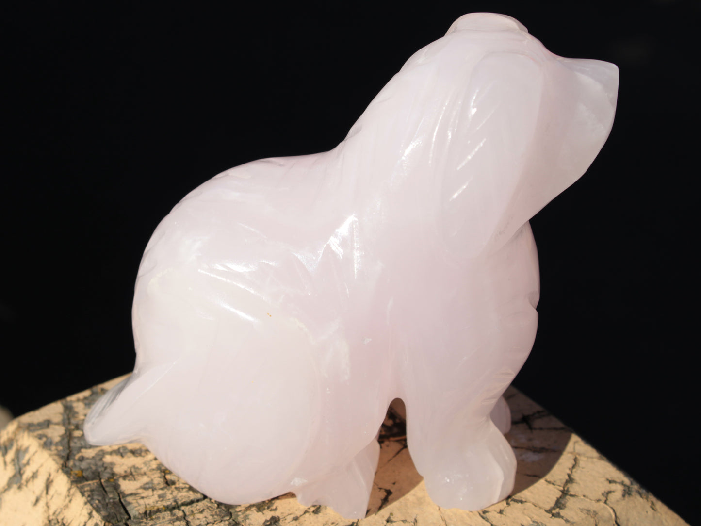 Mangano Calcite hand-carved sitting dog 604g Rocks and Things