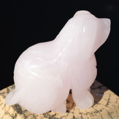 Mangano Calcite hand-carved sitting dog 604g Rocks and Things