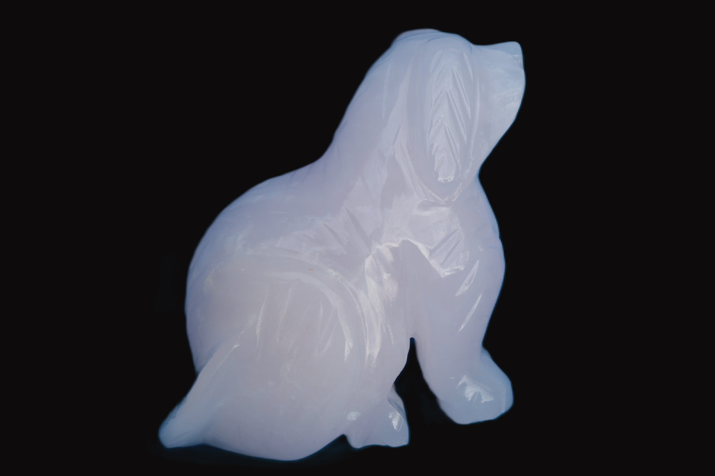 Mangano Calcite hand-carved sitting dog 604g Rocks and Things