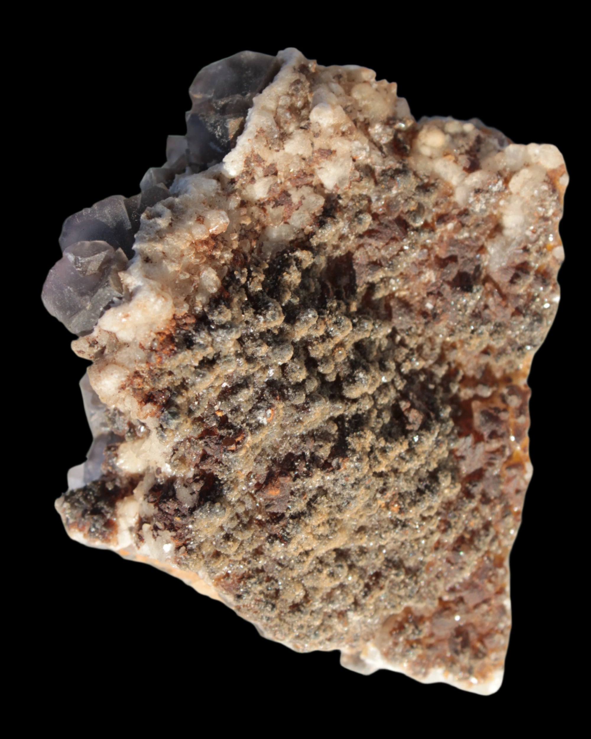 Cubic Fluorite cluster with UV reactive Calcite 278g in sunshine - Rocks and Things Store
