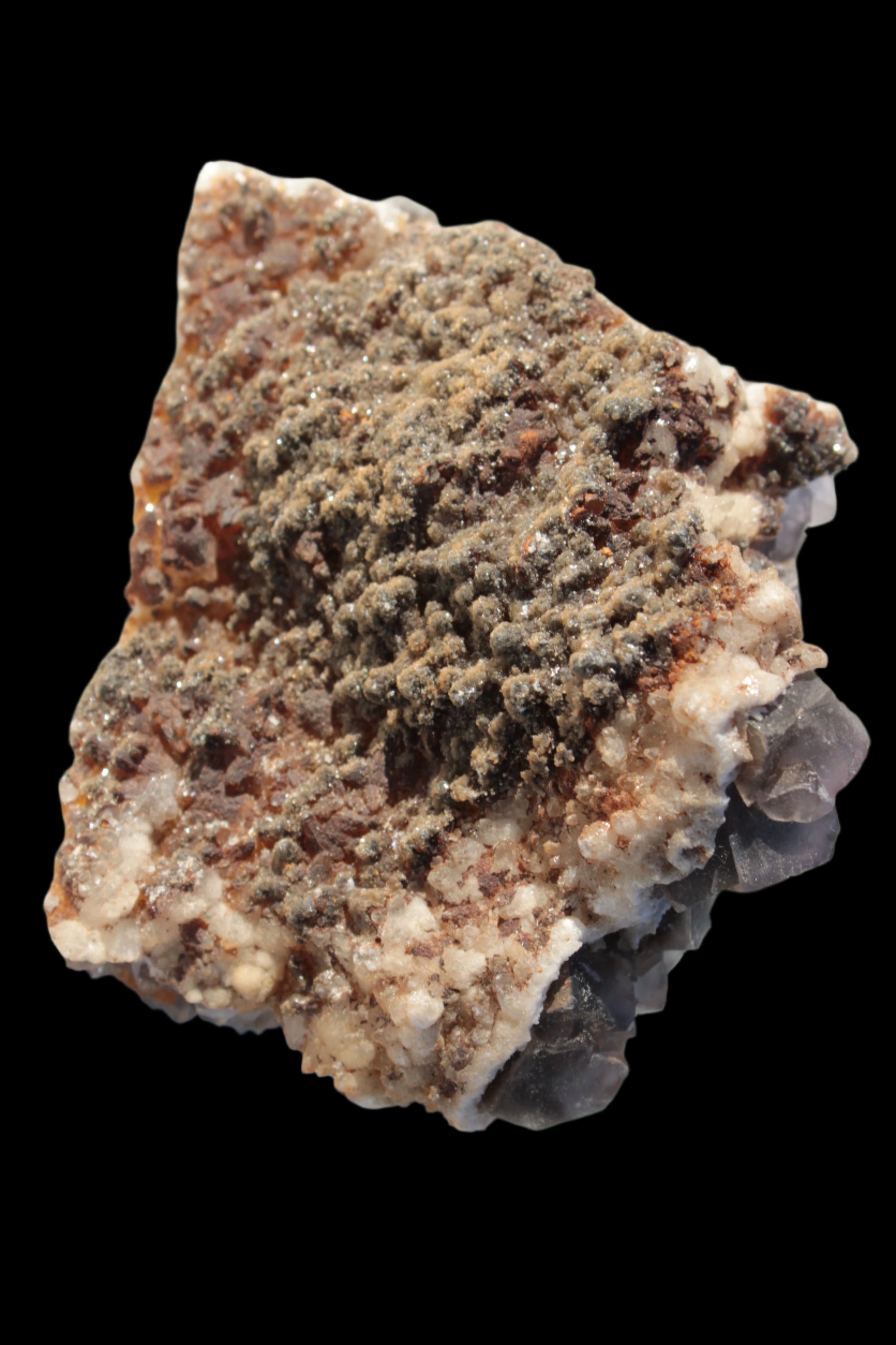 Cubic Fluorite cluster with UV reactive Calcite 278g in sunshine - Rocks and Things Store