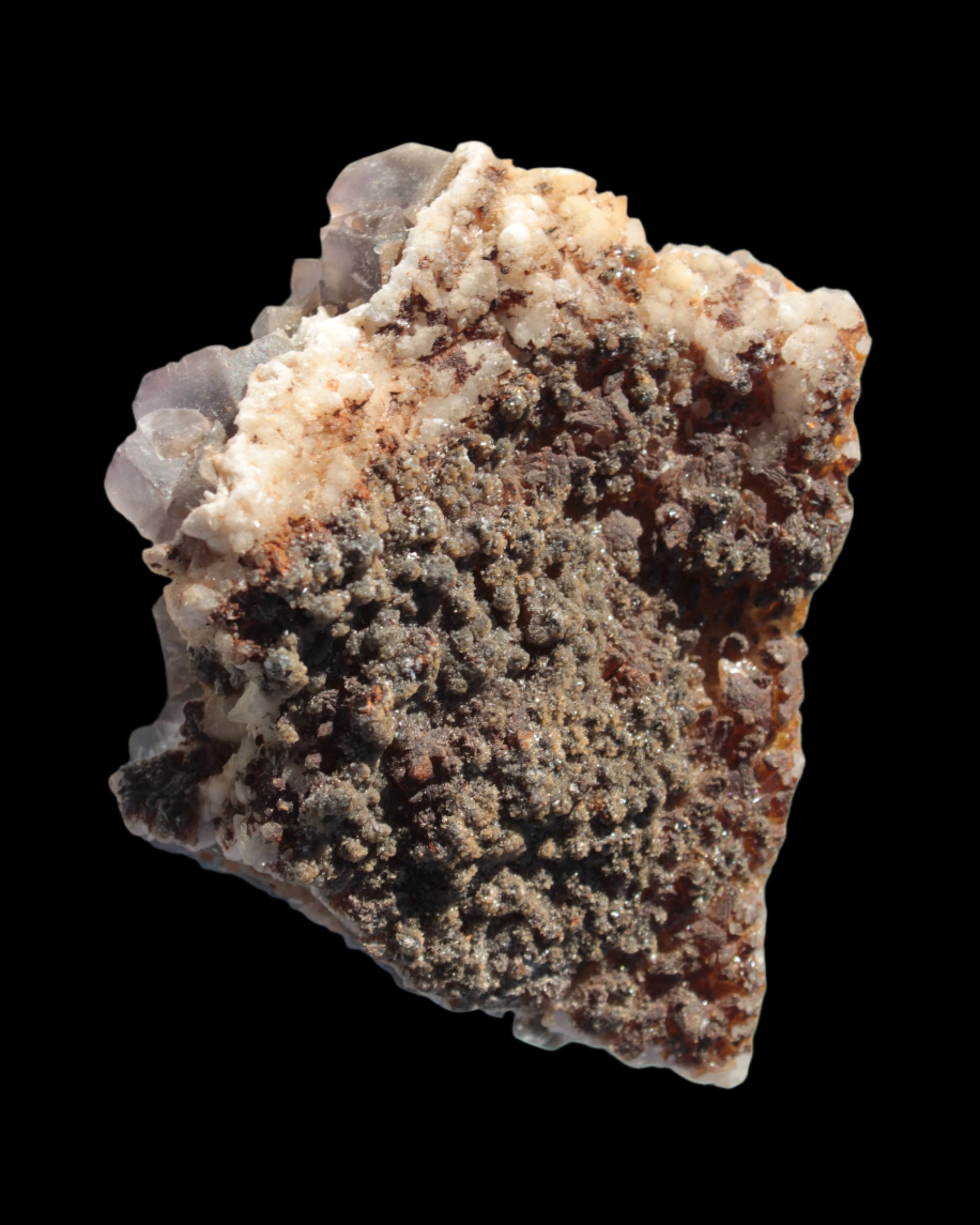 Cubic Fluorite cluster with UV reactive Calcite 278g in sunshine - Rocks and Things Store