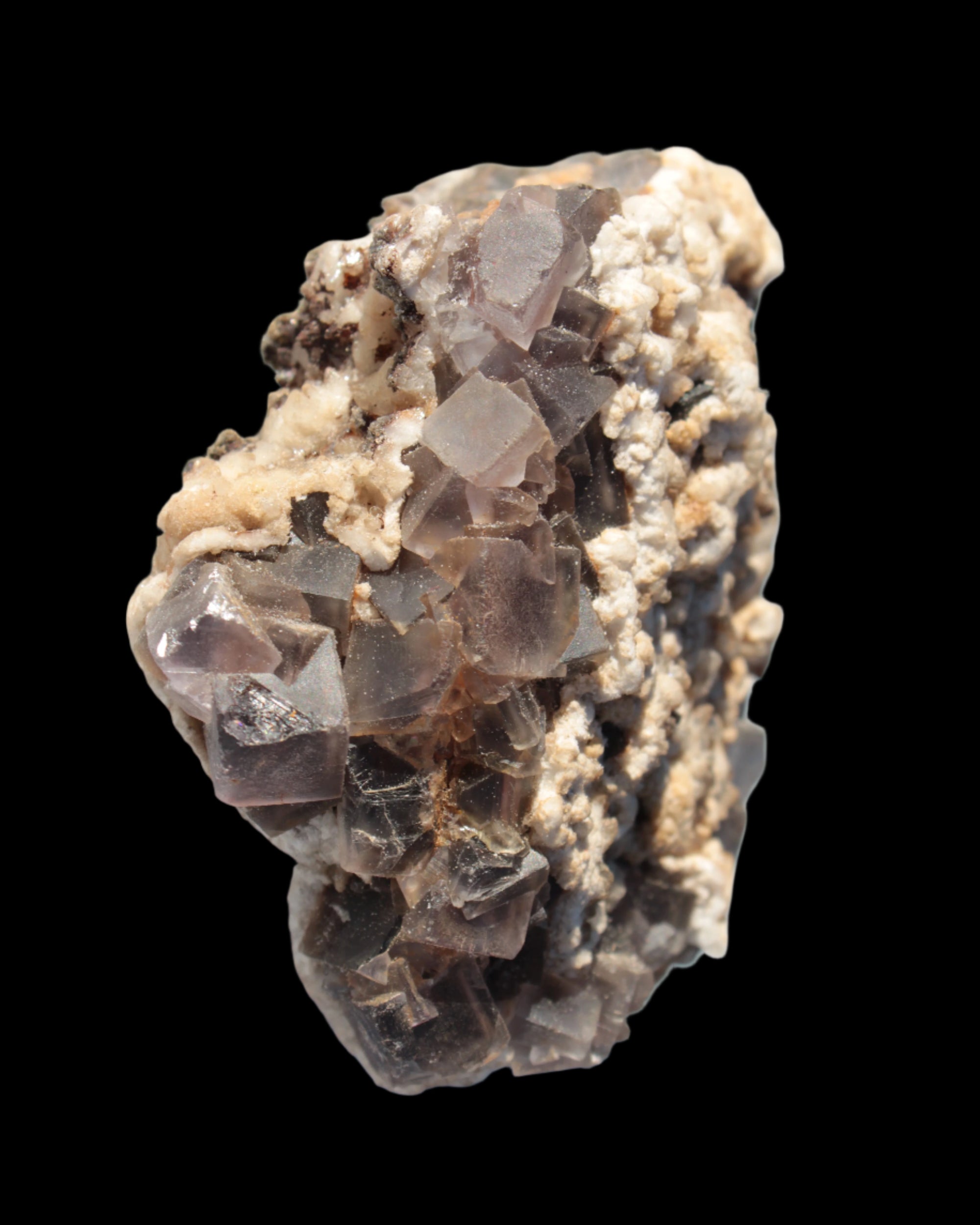 Cubic Fluorite cluster with UV reactive Calcite 278g in sunshine - Rocks and Things Store