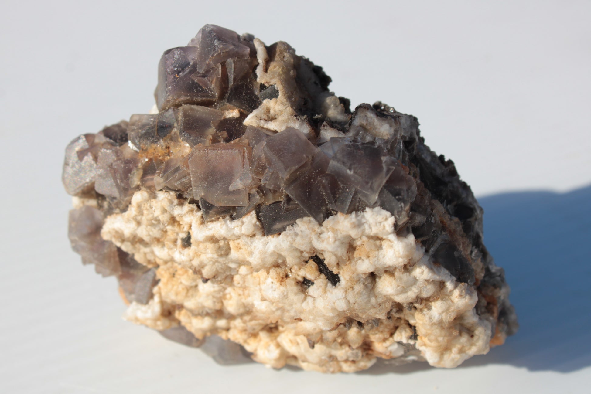 Cubic Fluorite cluster with UV reactive Calcite 278g Rocks and Things