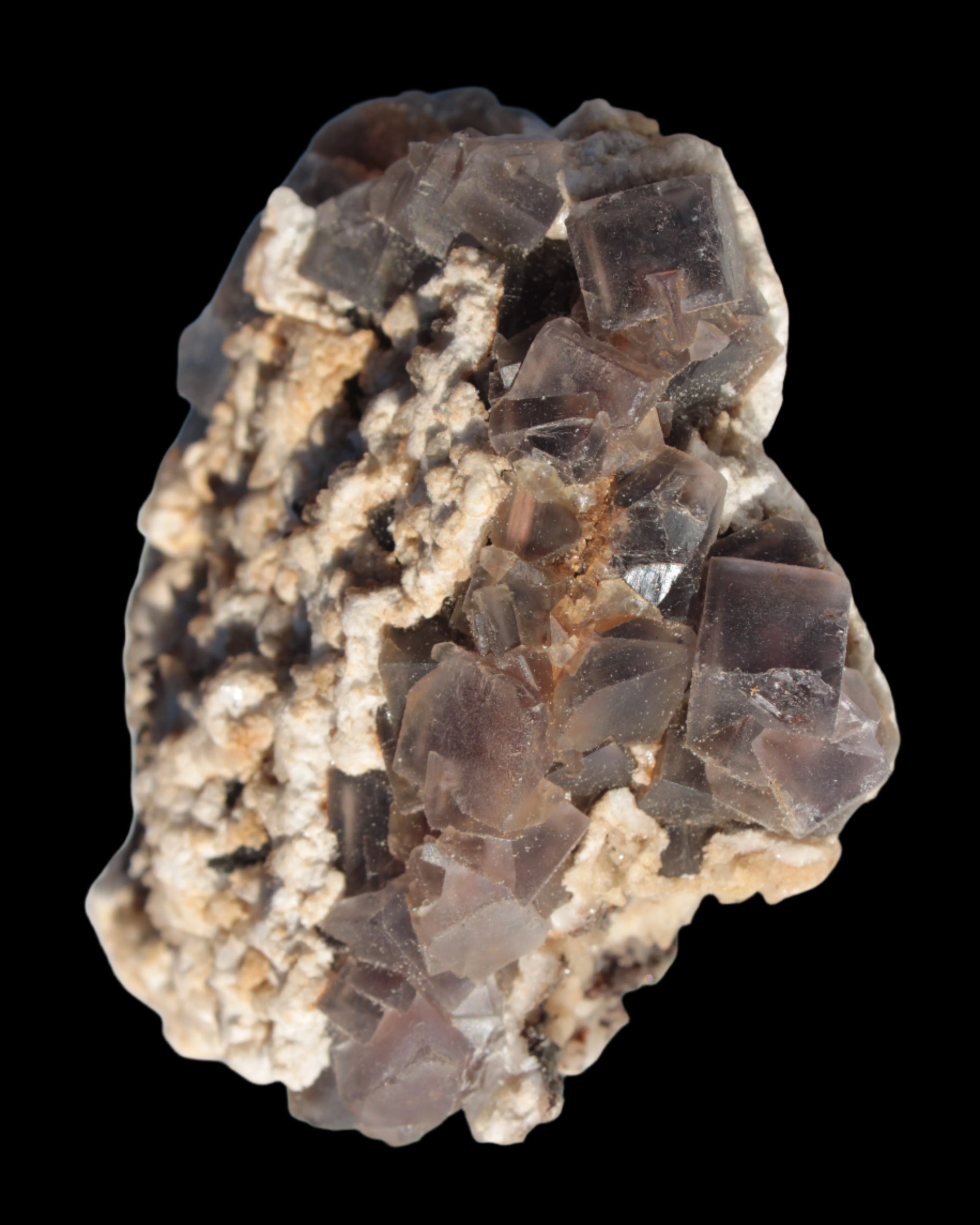 Cubic Fluorite cluster with UV reactive Calcite 278g in sunshine - Rocks and Things Store