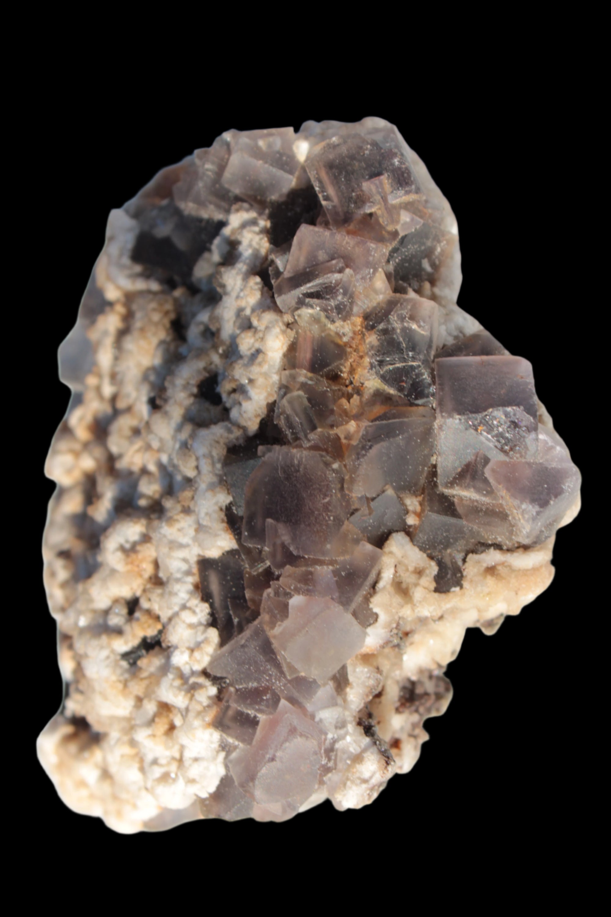 Cubic Fluorite cluster with UV reactive Calcite 278g in sunshine - Rocks and Things Store