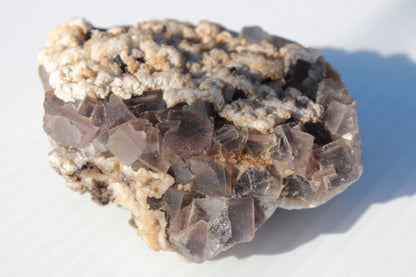 Cubic Fluorite cluster with UV reactive Calcite 278g Rocks and Things