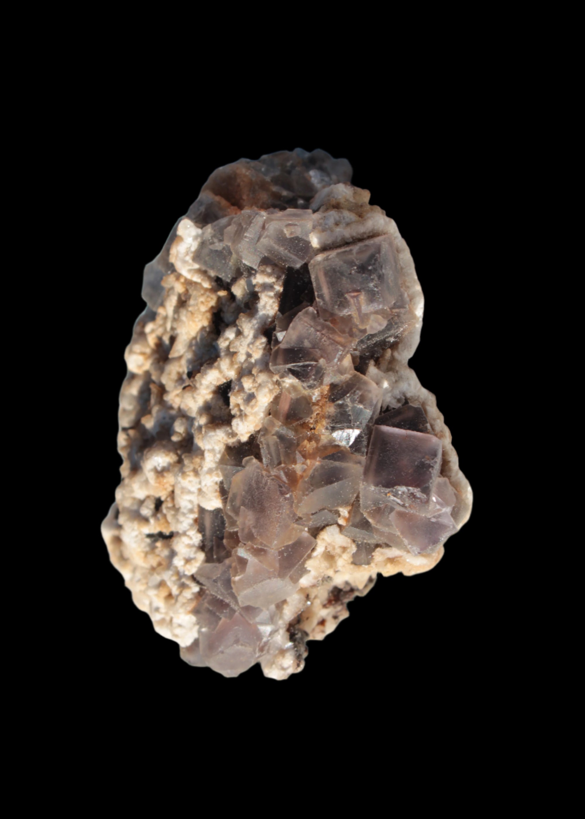 Cubic Fluorite cluster with UV reactive Calcite 278g in sunshine - Rocks and Things Store