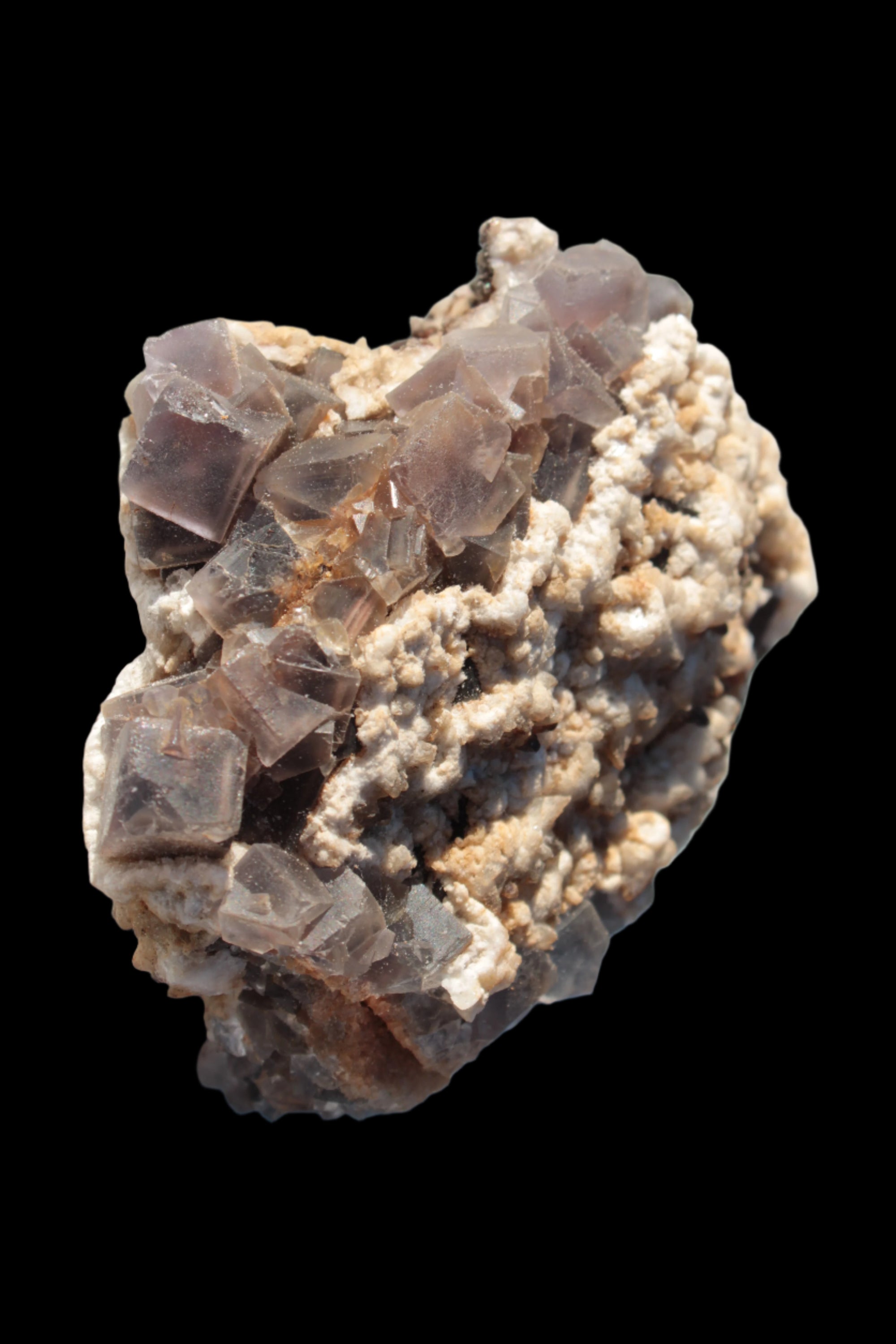 Cubic Fluorite cluster with UV reactive Calcite 278g in sunshine - Rocks and Things Store