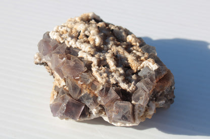 Cubic Fluorite cluster with UV reactive Calcite 278g Rocks and Things