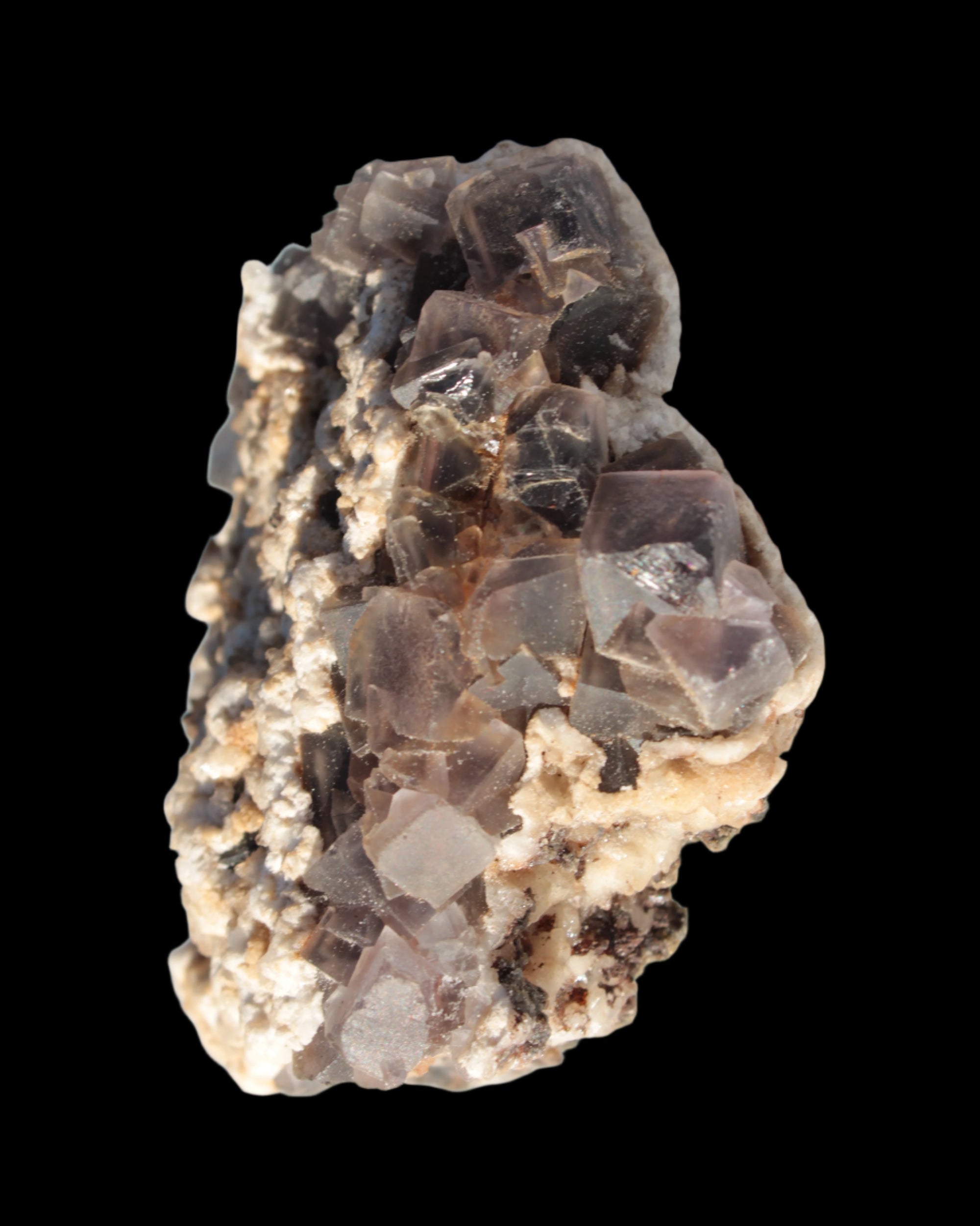 Cubic Fluorite cluster with UV reactive Calcite 278g in sunshine - Rocks and Things Store