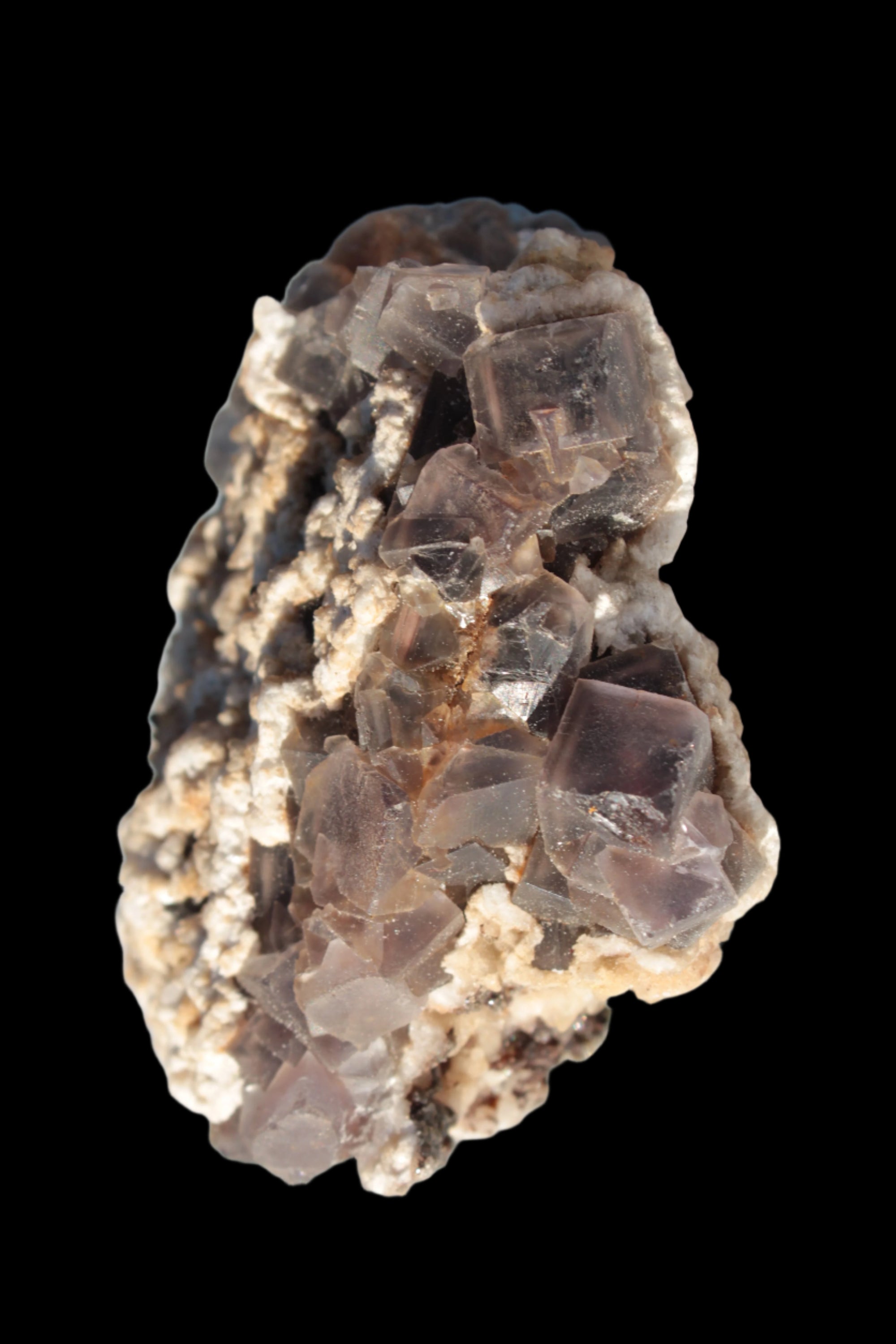 Cubic Fluorite cluster with UV reactive Calcite 278g in sunshine - Rocks and Things Store