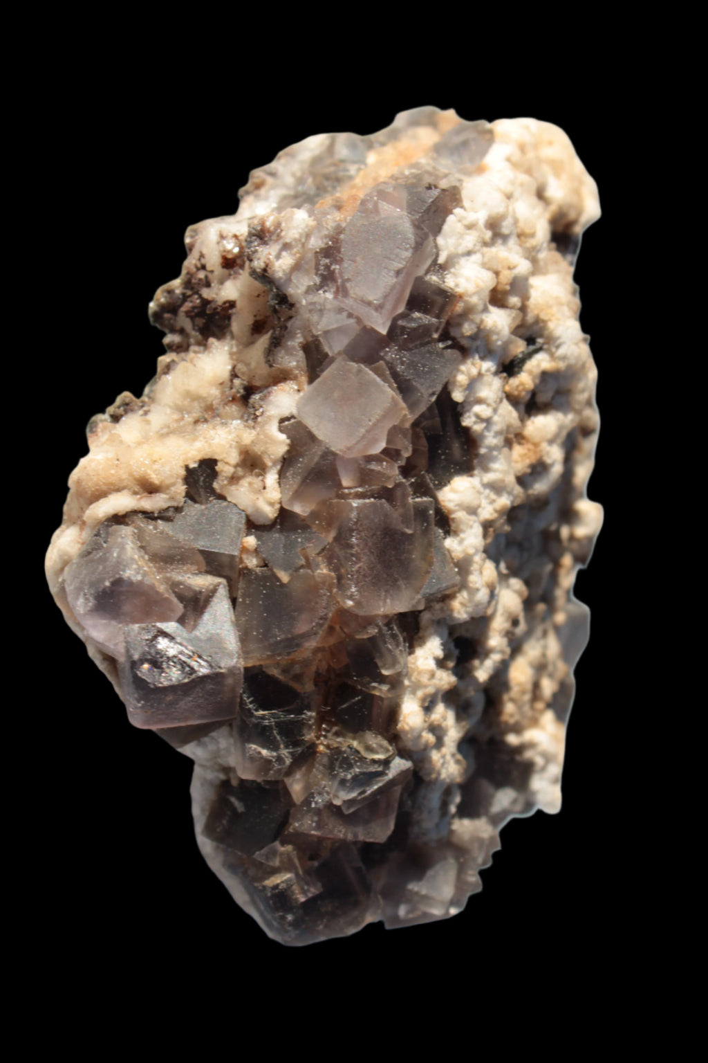 Cubic Fluorite cluster with UV reactive Calcite 278g in sunshine - Rocks and Things Store
