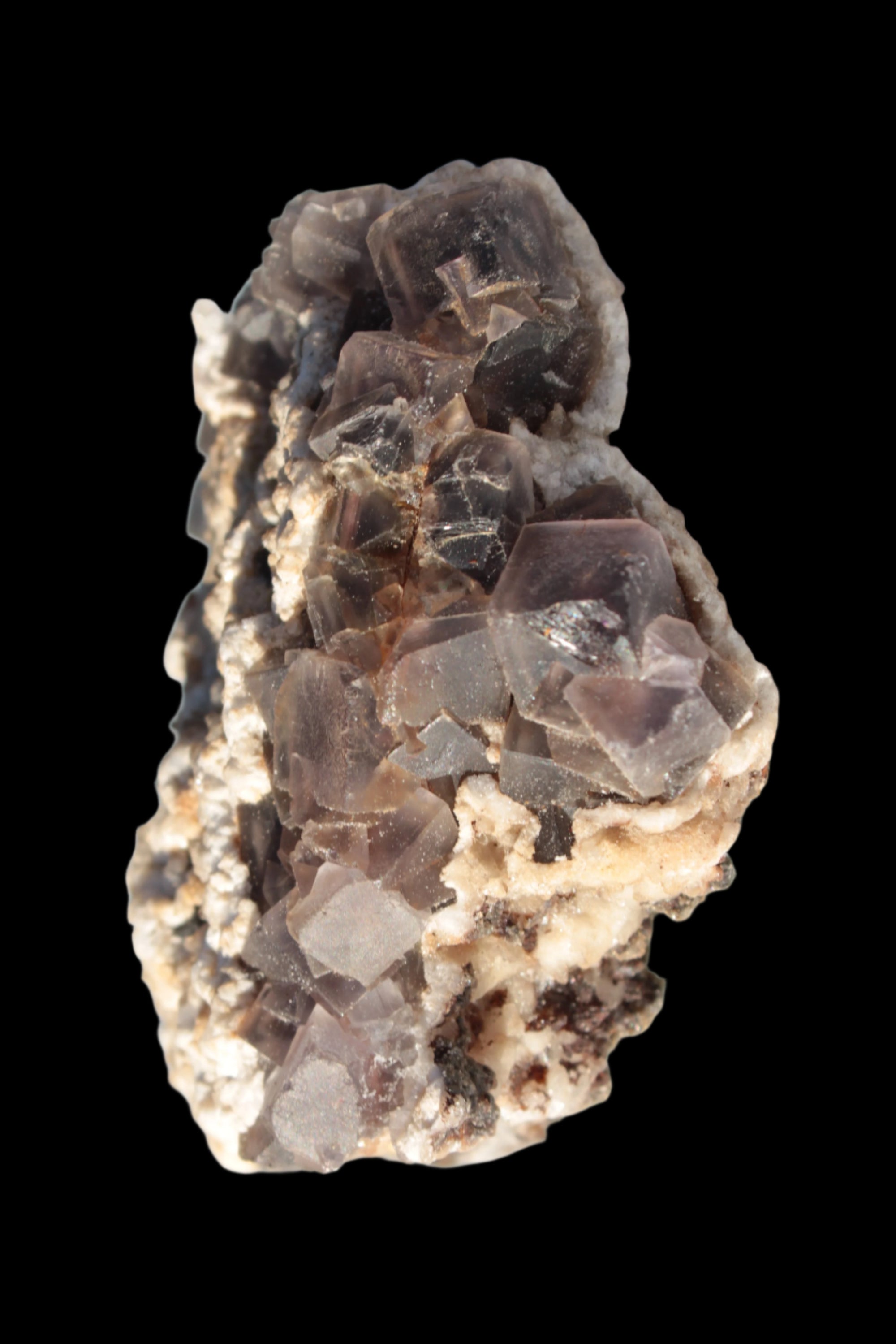 Cubic Fluorite cluster with UV reactive Calcite 278g in sunshine - Rocks and Things Store
