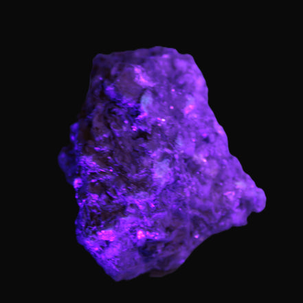 Pink Topaz with Green Tourmaline in Muscovite/Feldspar matrix 99.5g in UV light  - Rocks and Things Store