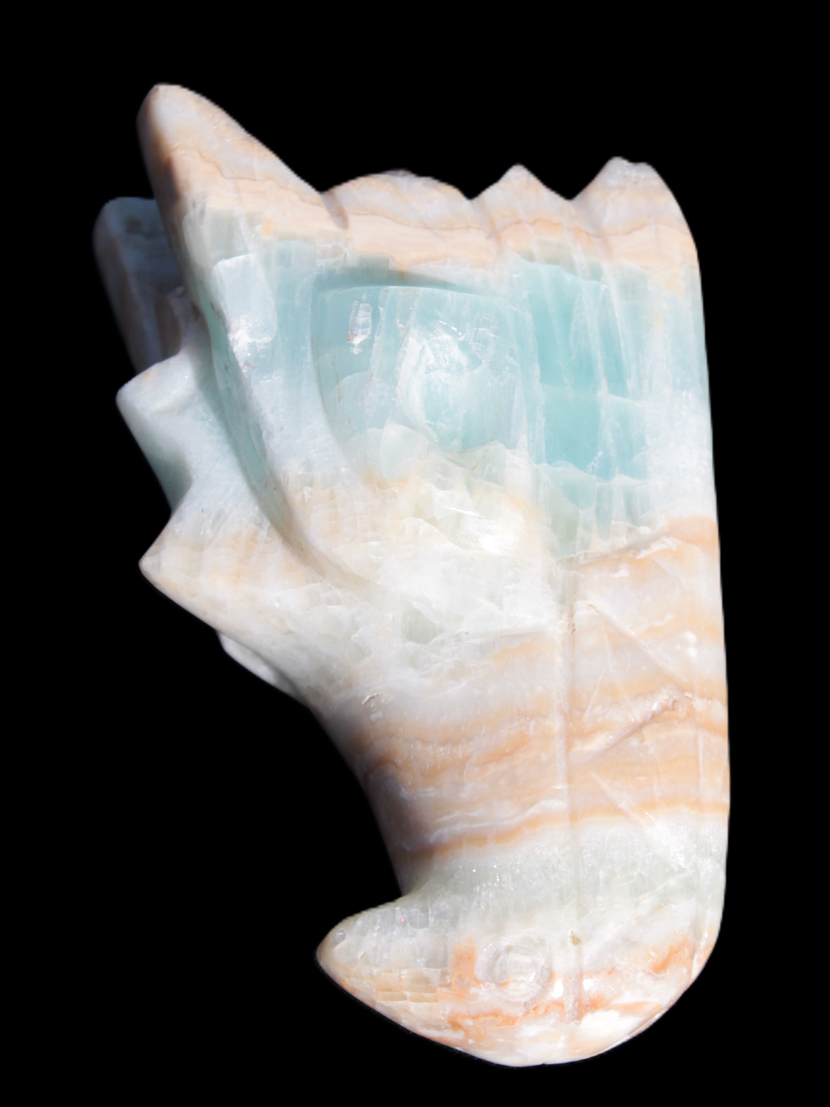 Caribbean Calcite hand-carved dragon's head 221.7g