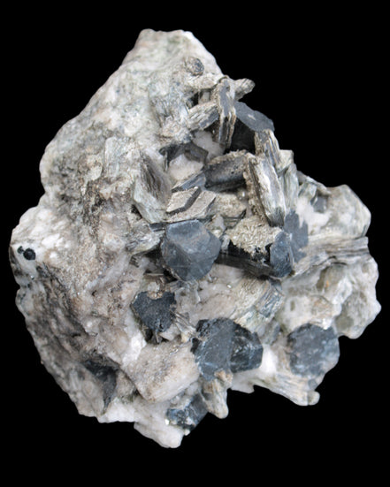 Black Tourmaline crystals massed with amazing Lepidolite sandwiches and Muscovite clusters in Feldspar matrix 800g in sunlight - Rocks and Things Store