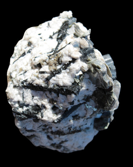 Black Tourmaline crystals massed with amazing Lepidolite sandwiches and Muscovite clusters in Feldspar matrix 800g in sunlight - Rocks and Things Store