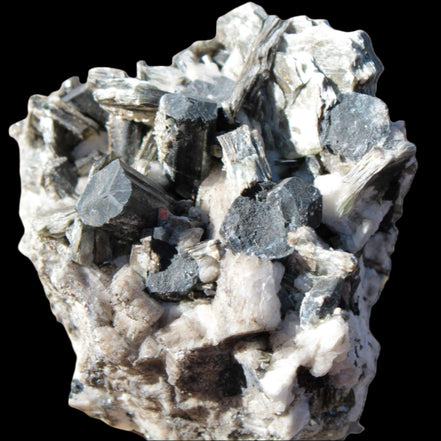 Black Tourmaline crystals massed with amazing Lepidolite sandwiches and Muscovite clusters in Feldspar matrix 800g in sunlight - Rocks and Things Store