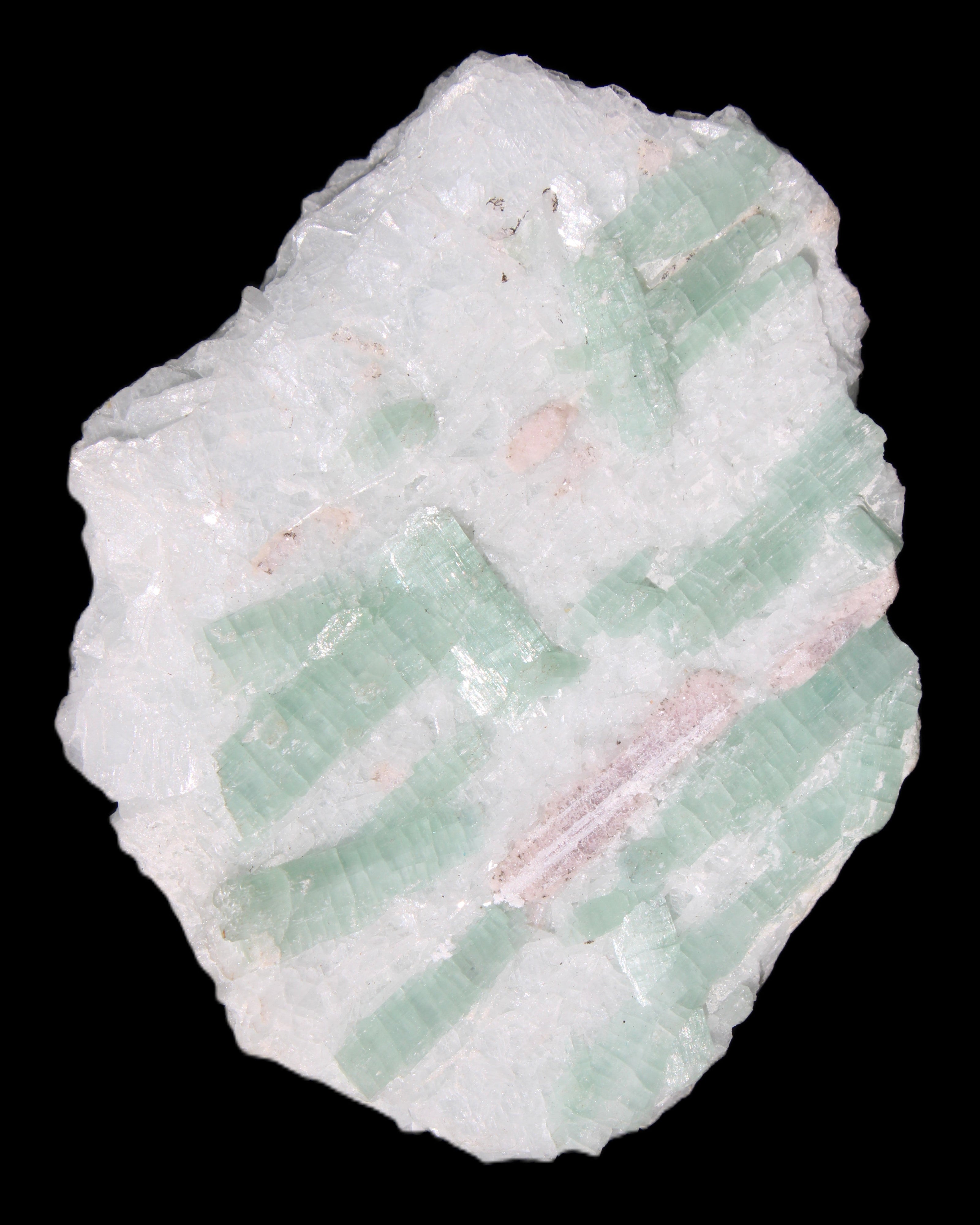 Soft Mint-Green and Pink Tourmaline on matrix from Afghanistan 80mm 833ct 166.6g in sunlight - Rocks and Things Store