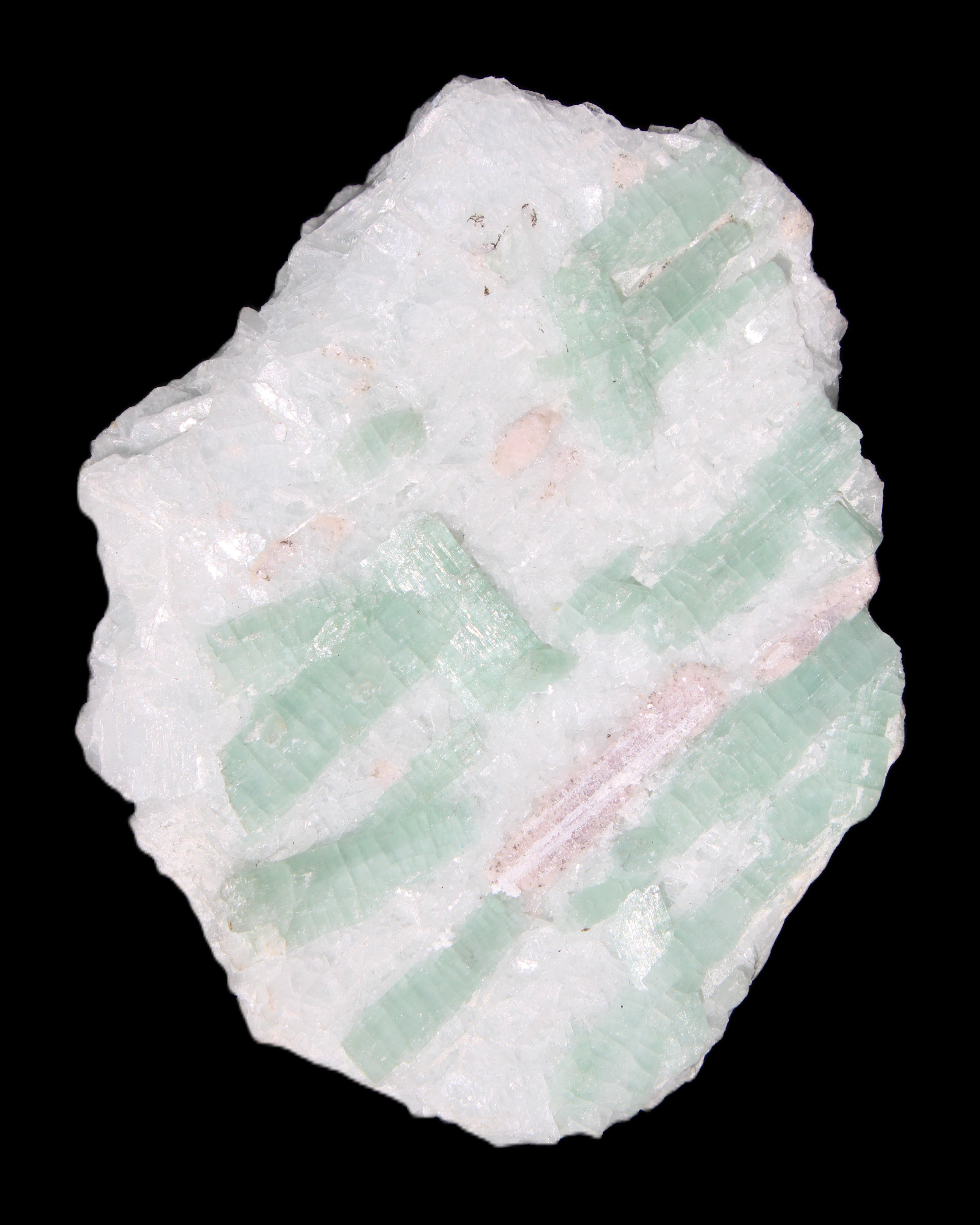 Soft Mint-Green and Pink Tourmaline on matrix from Afghanistan 80mm 833ct 166.6g in sunlight - Rocks and Things Store