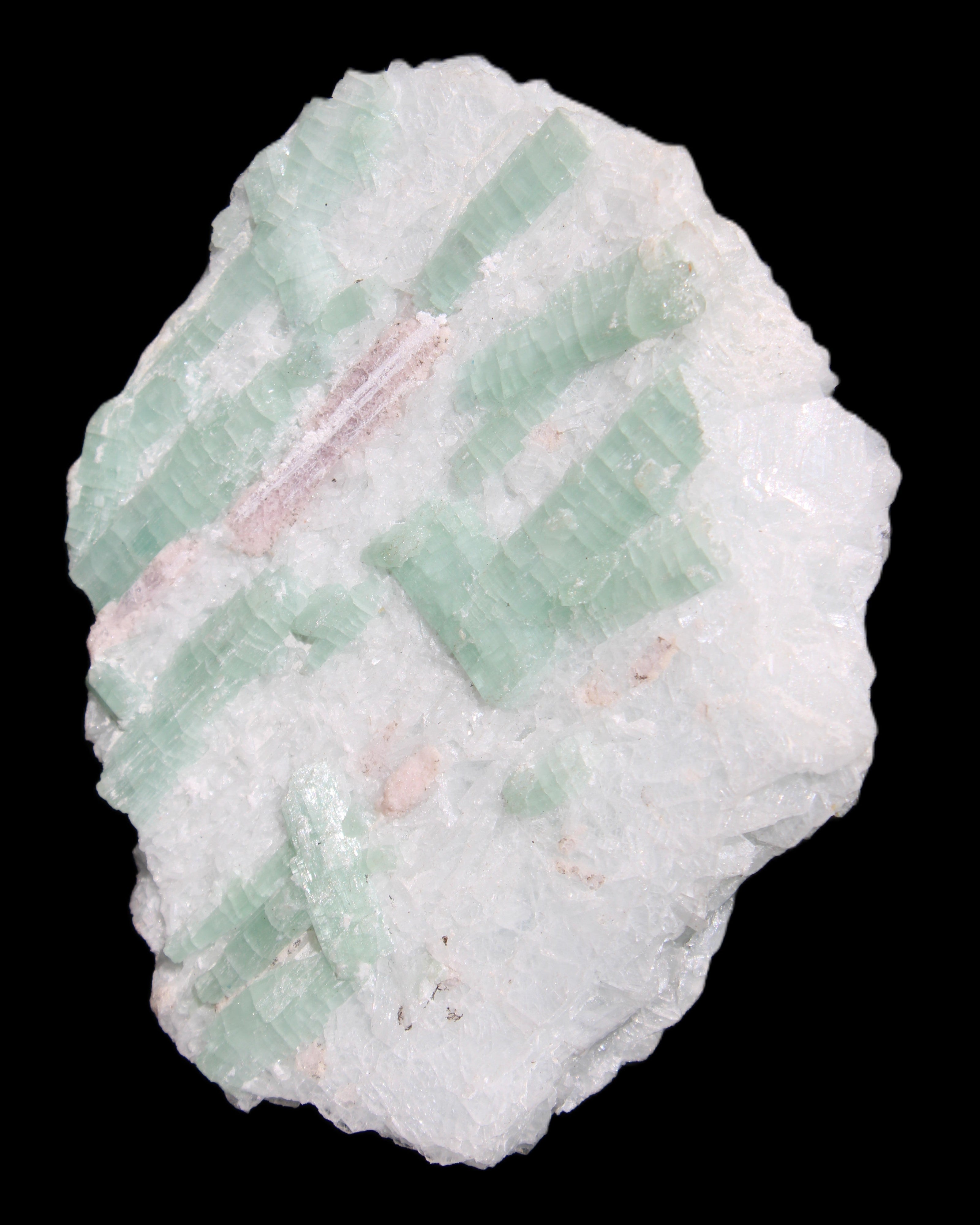 Soft Mint-Green and Pink Tourmaline on matrix from Afghanistan 80mm 833ct 166.6g in sunlight - Rocks and Things Store
