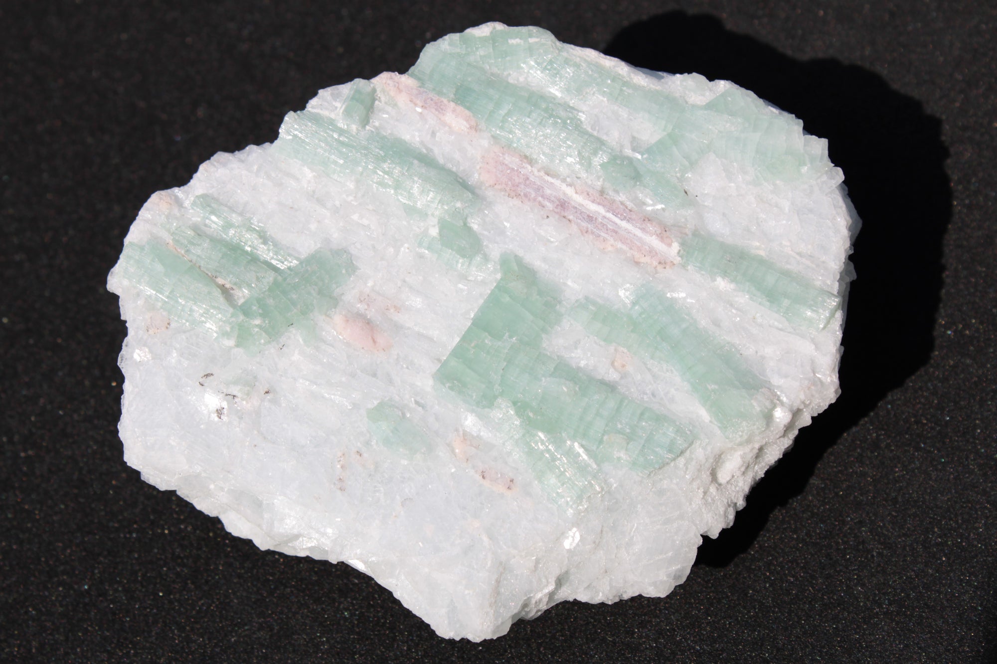 Soft Mint-Green and Pink Tourmaline on marble from Afghanistan 80mm 833ct 166.6g Rocks and Things