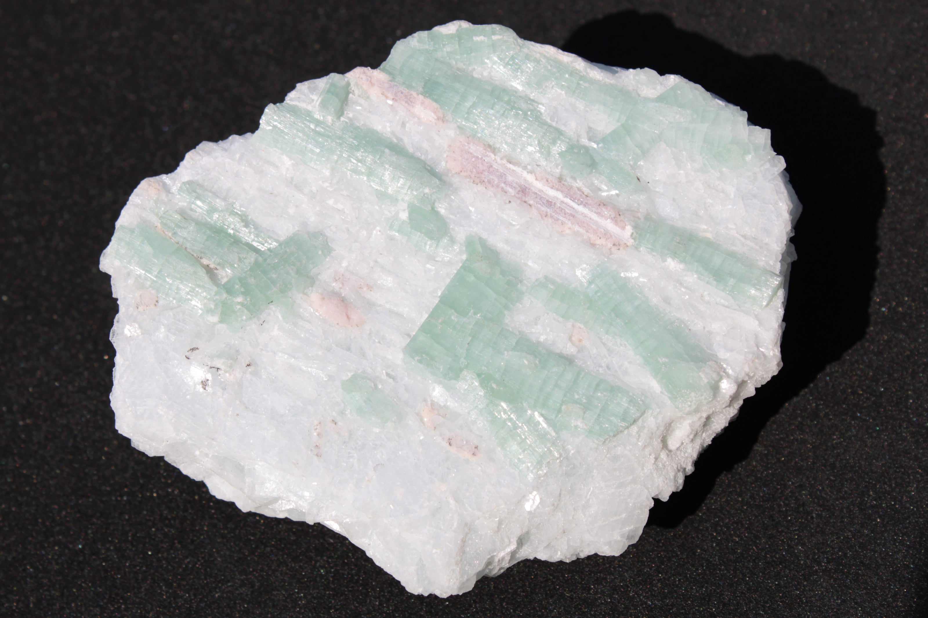 Soft Mint-Green and Pink Tourmaline on marble from Afghanistan 80mm 833ct 166.6g Rocks and Things