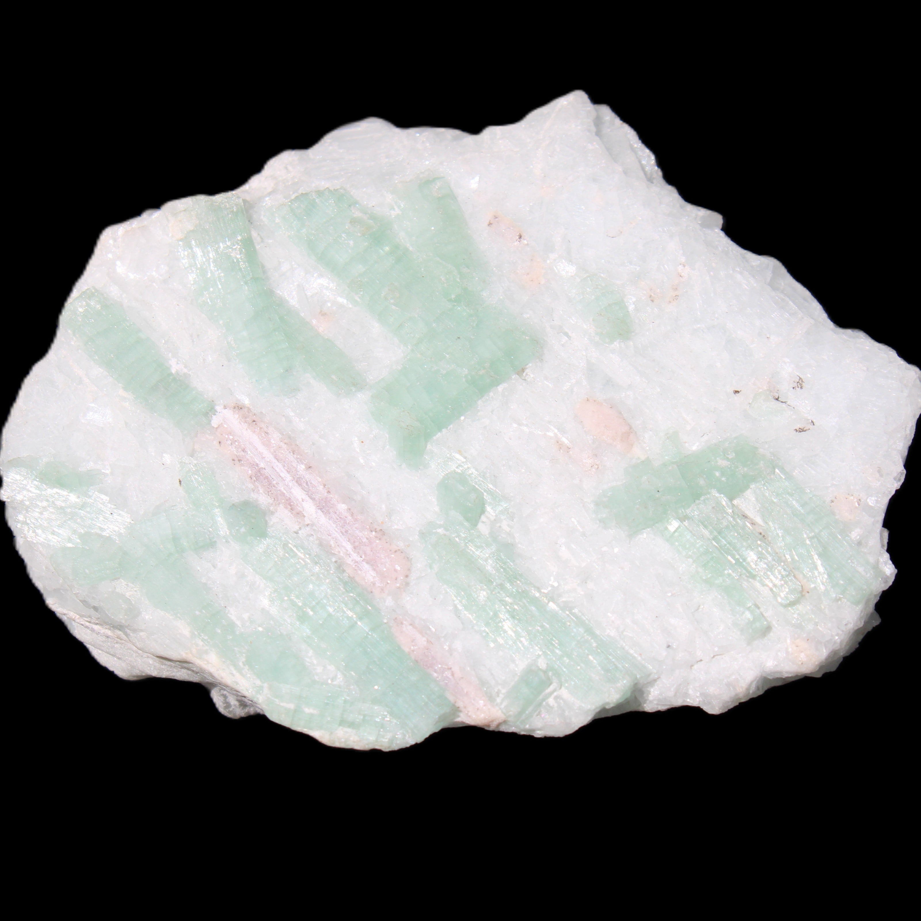 Soft Mint-Green and Pink Tourmaline on matrix from Afghanistan 80mm 833ct 166.6g in sunlight - Rocks and Things Store