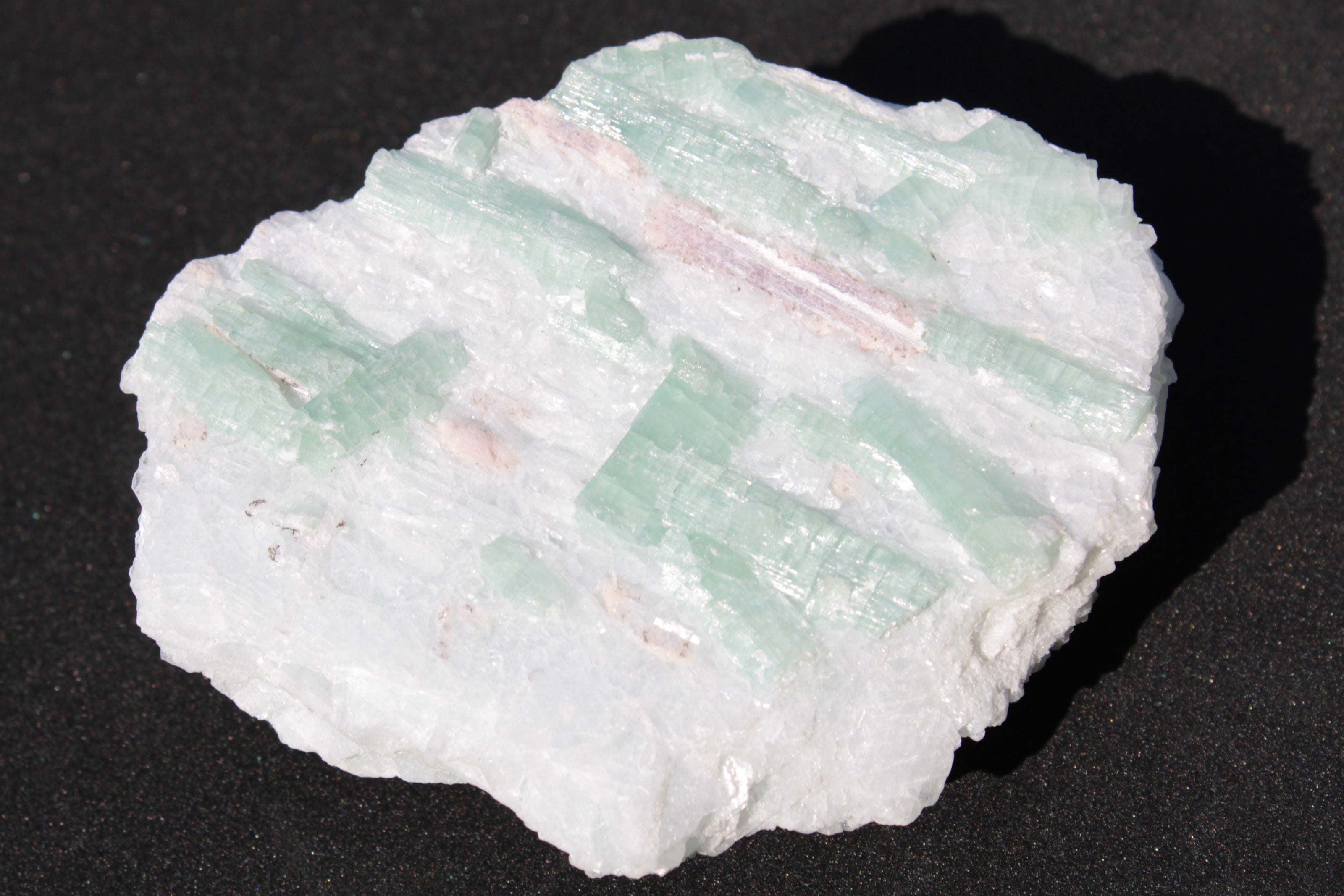 Soft Mint-Green and Pink Tourmaline on marble from Afghanistan 80mm 833ct 166.6g Rocks and Things