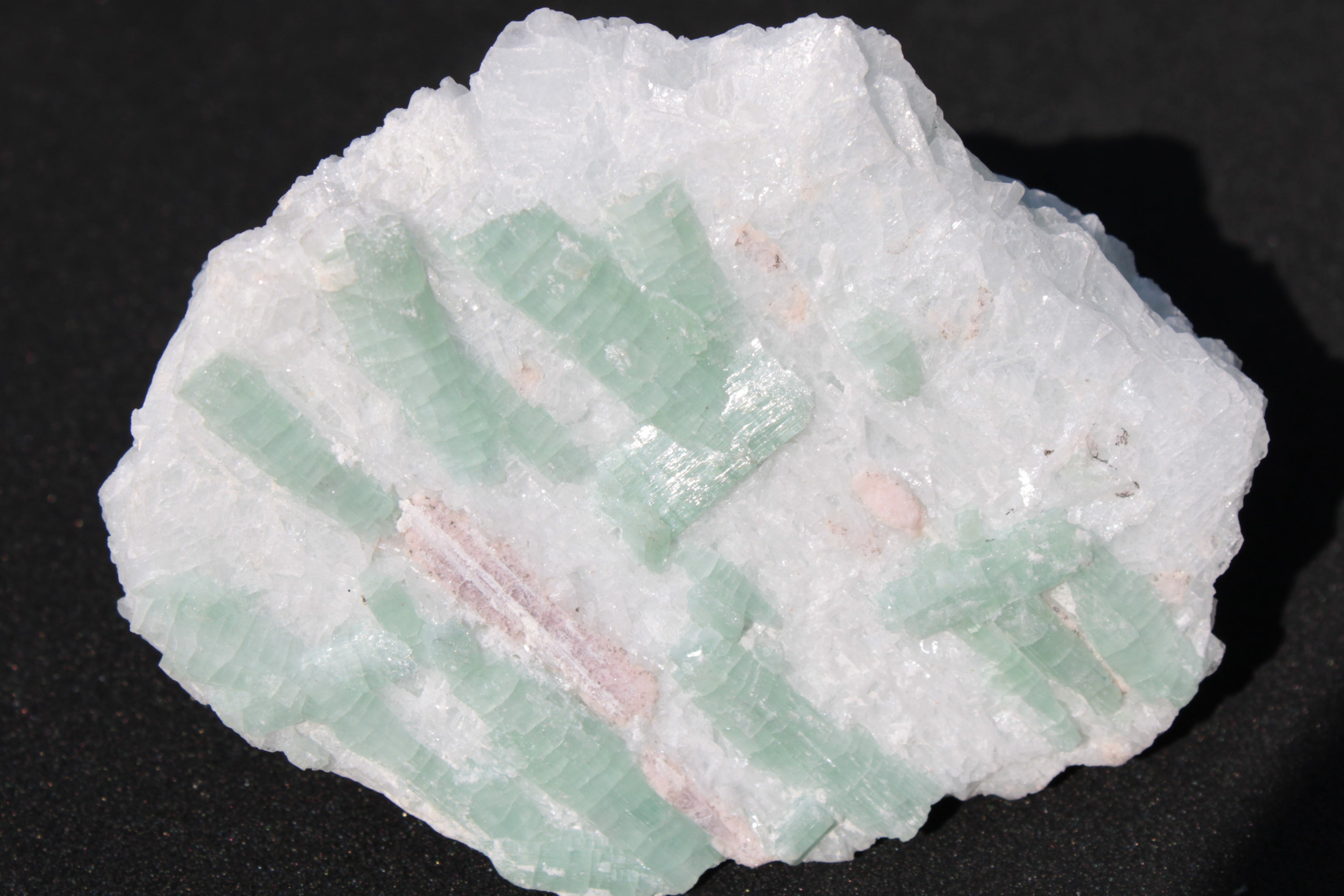 Soft Mint-Green and Pink Tourmaline on marble from Afghanistan 80mm 833ct 166.6g Rocks and Things