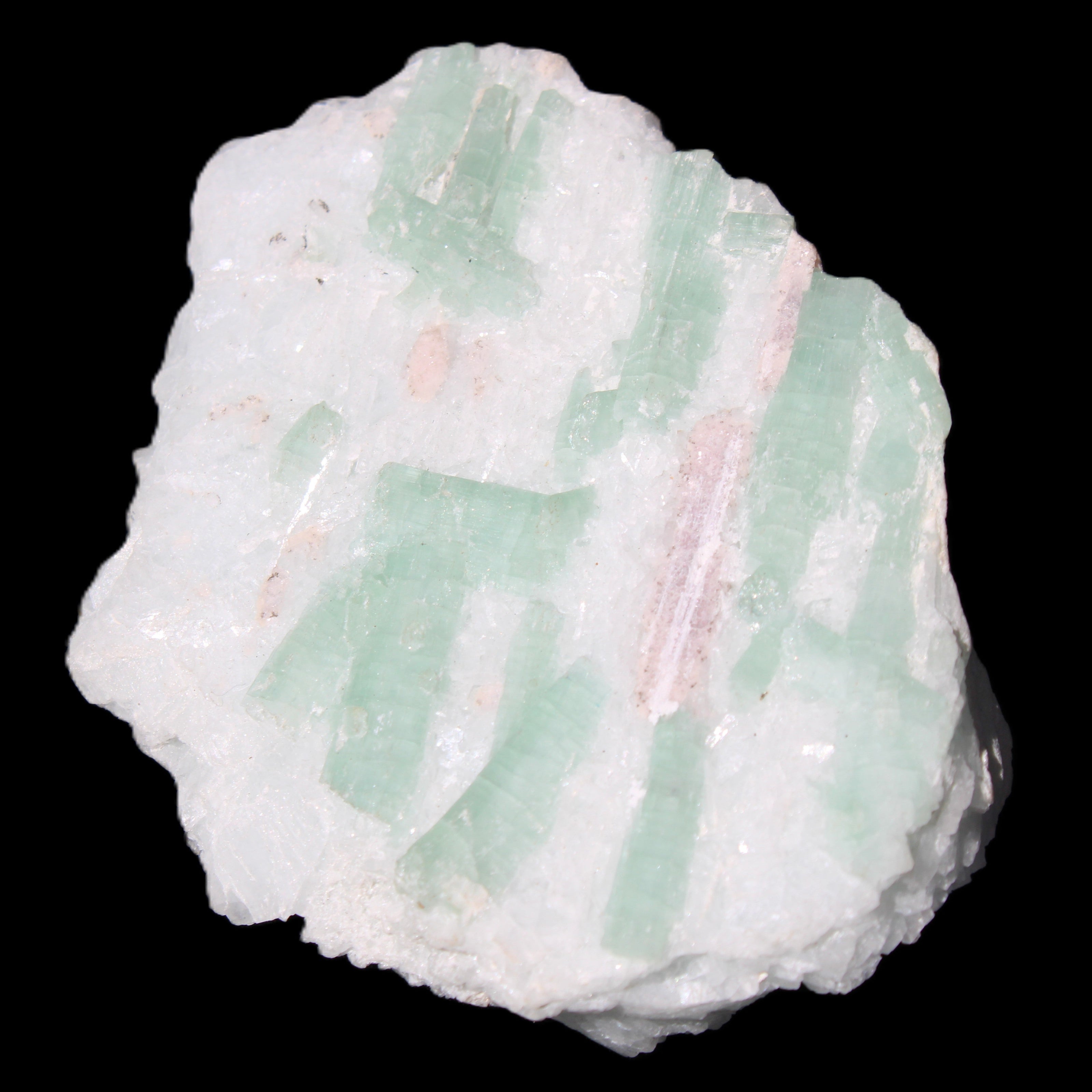 Soft Mint-Green and Pink Tourmaline on matrix from Afghanistan 80mm 833ct 166.6g in sunlight - Rocks and Things Store