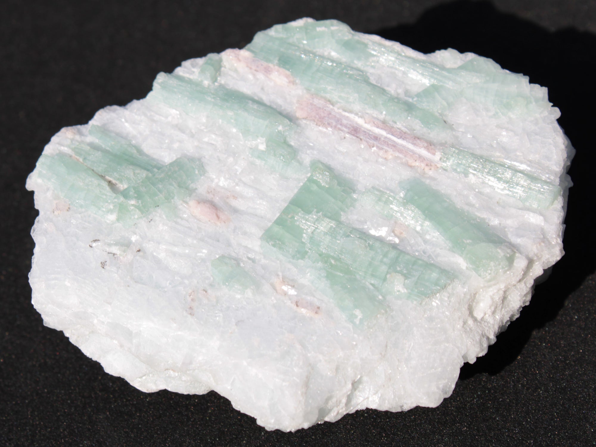 Soft Mint-Green and Pink Tourmaline on marble from Afghanistan 80mm 833ct 166.6g Rocks and Things