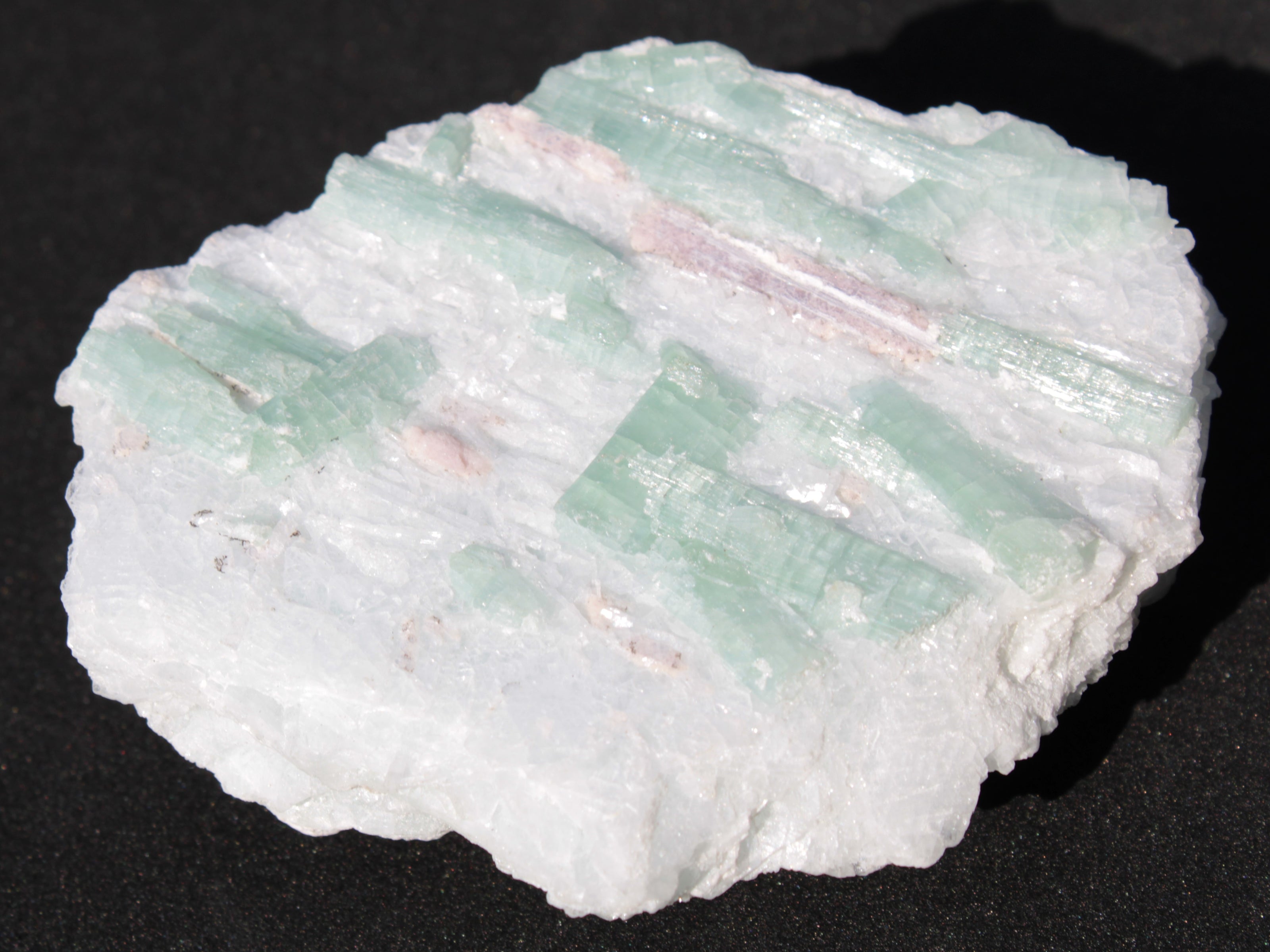 Soft Mint-Green and Pink Tourmaline on marble from Afghanistan 80mm 833ct 166.6g Rocks and Things