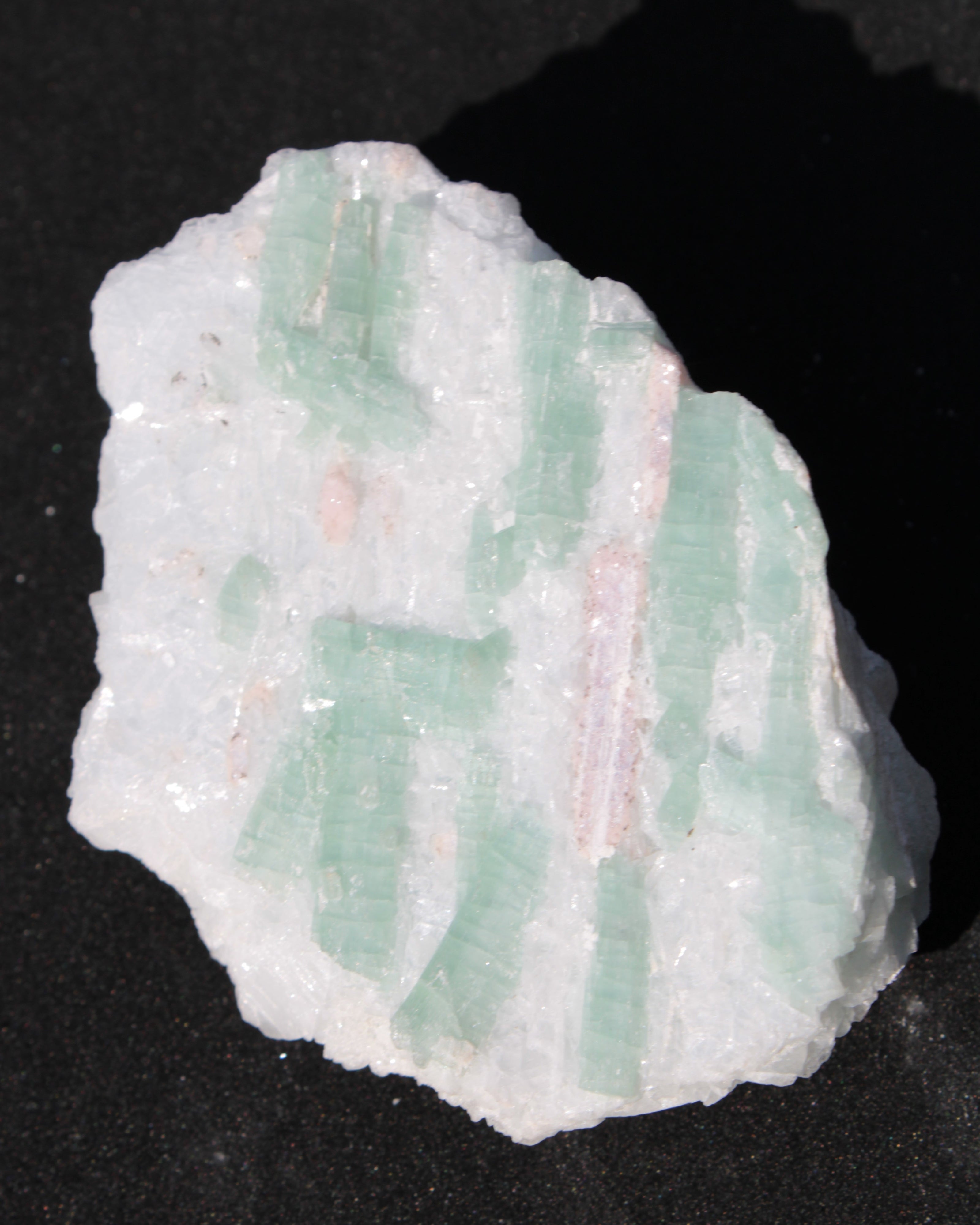 Soft Mint-Green and Pink Tourmaline on marble from Afghanistan 80mm 833ct 166.6g Rocks and Things