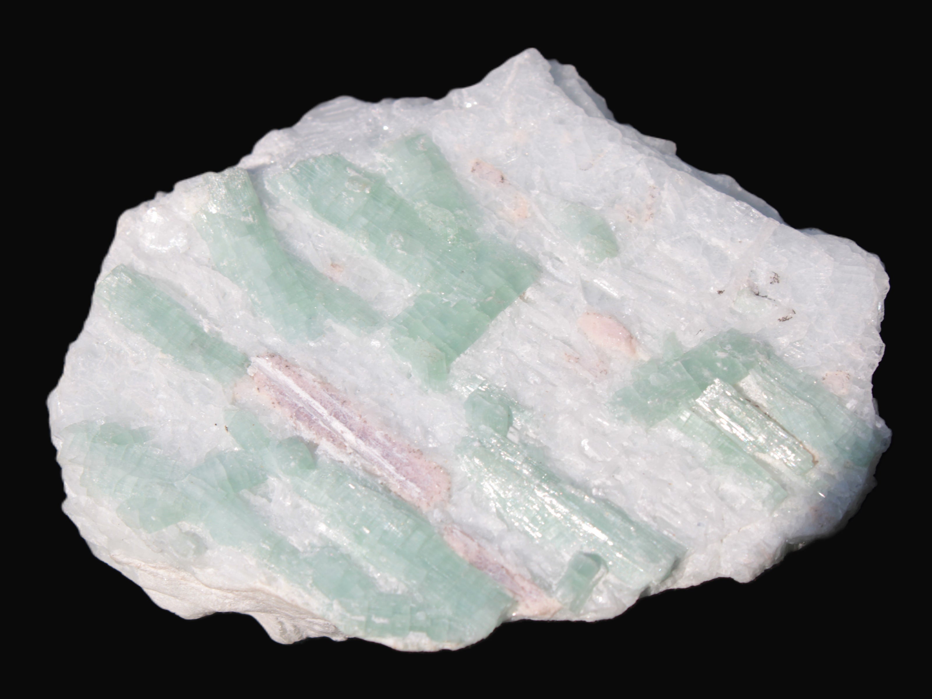 Soft Mint-Green and Pink Tourmaline on marble from Afghanistan 80mm 833ct 166.6g Rocks and Things