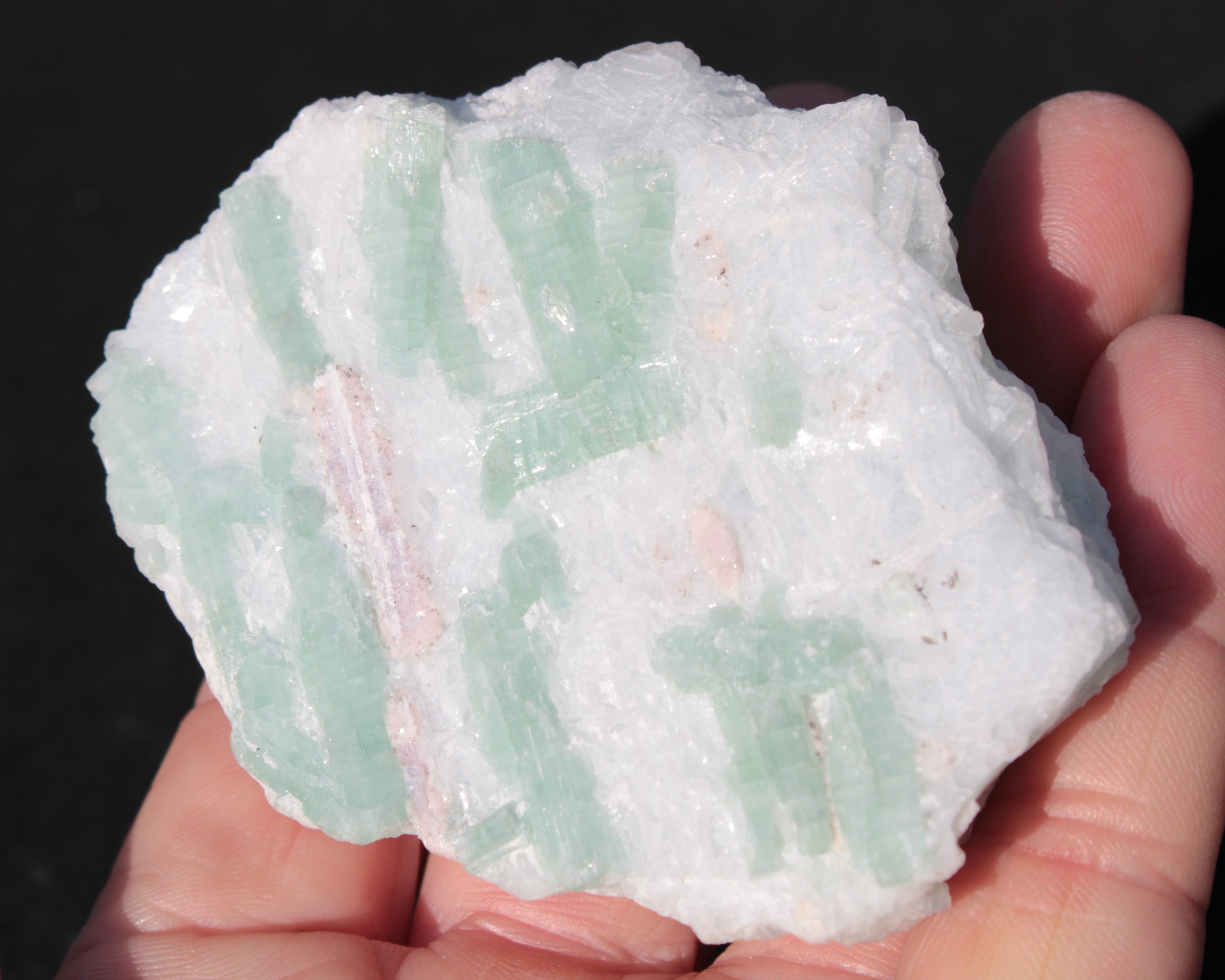 Soft Mint-Green and Pink Tourmaline on marble from Afghanistan 80mm 833ct 166.6g Rocks and Things