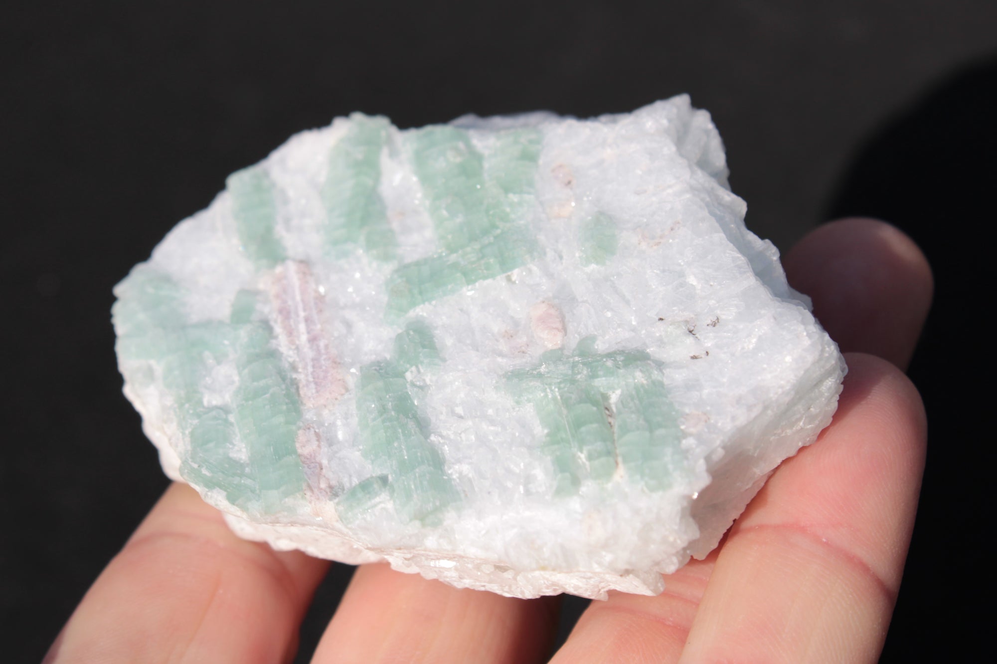 Soft Mint-Green and Pink Tourmaline on marble from Afghanistan 80mm 833ct 166.6g Rocks and Things