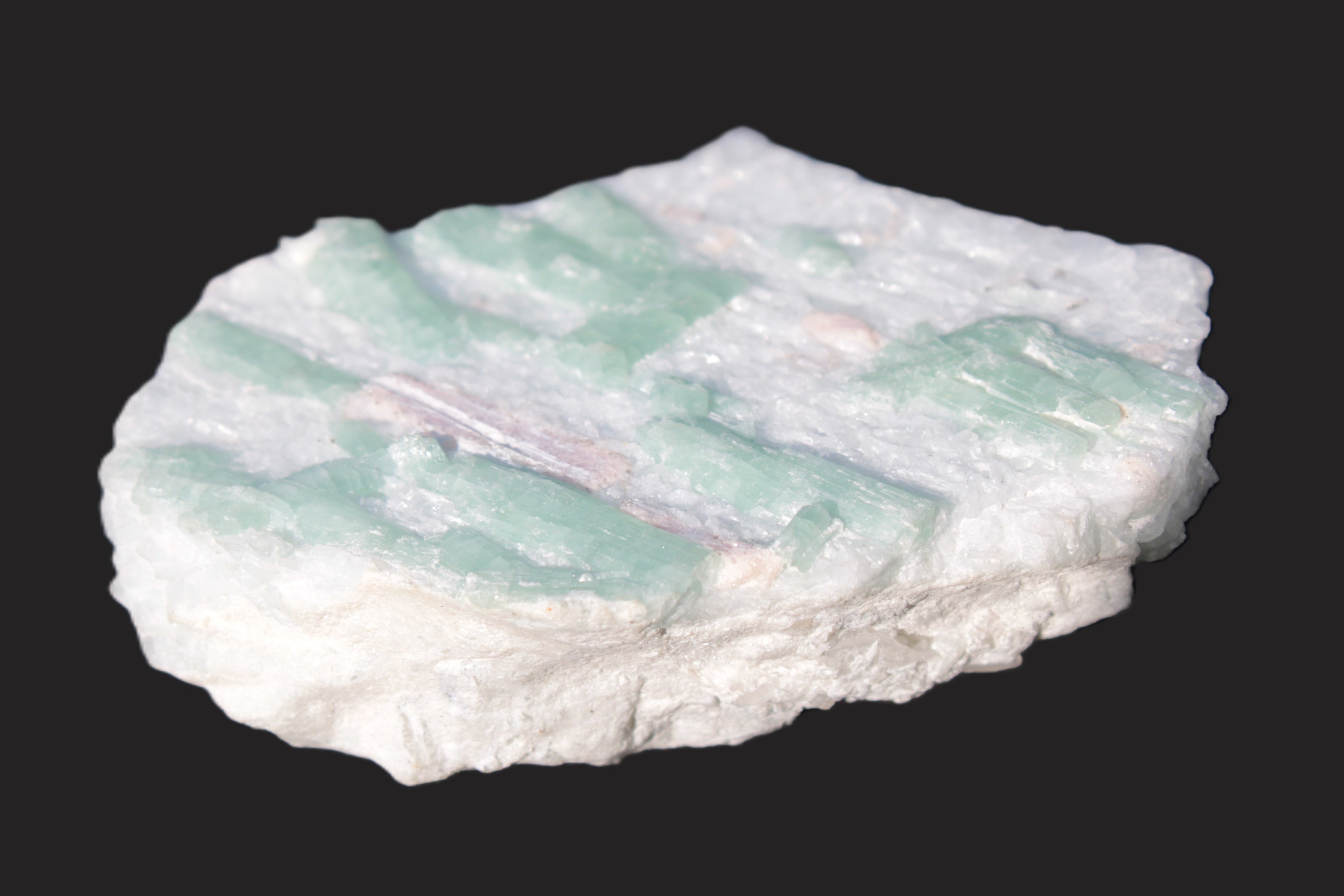 Soft Mint-Green and Pink Tourmaline on marble from Afghanistan 80mm 833ct 166.6g Rocks and Things