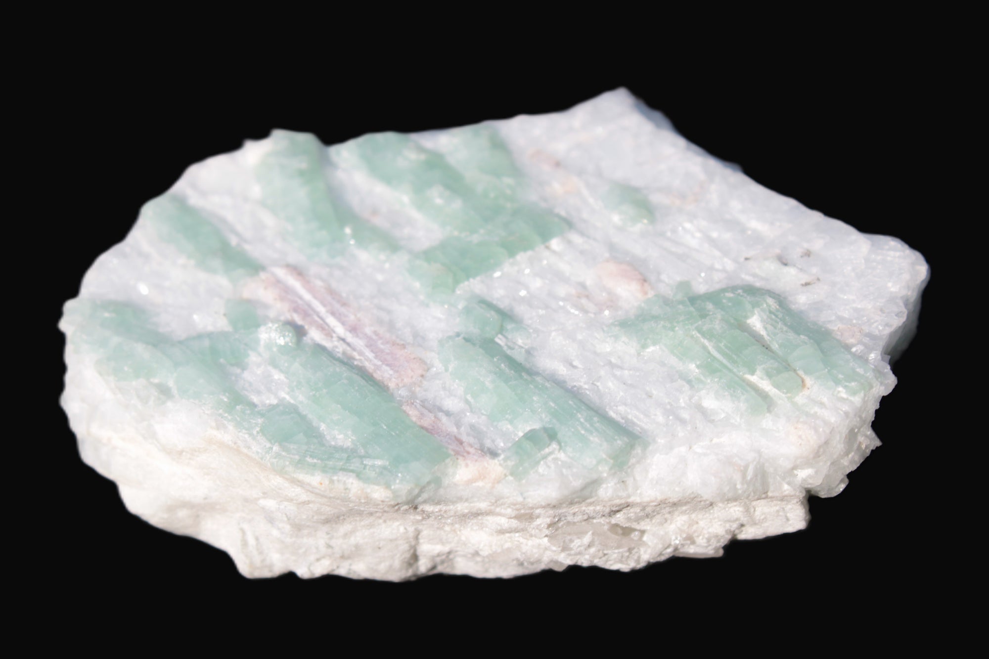 Soft Mint-Green and Pink Tourmaline on marble from Afghanistan 80mm 833ct 166.6g Rocks and Things