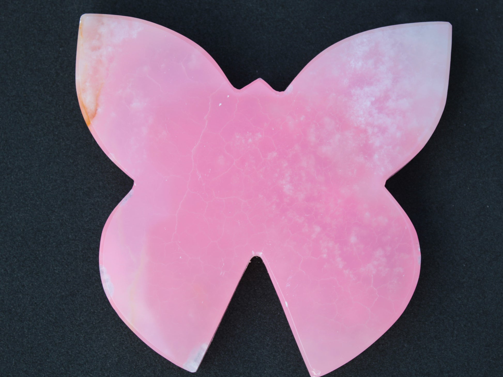 Pink Butterfly hand-carved in dyed Calcite from Pakistan 105*15*100mm 290g Rocks and Things