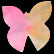 Pink and yellow Butterfly hand-carved in dyed Calcite from Pakistan 106*15*106mm 276g in sunshine - Rocks and Things Store